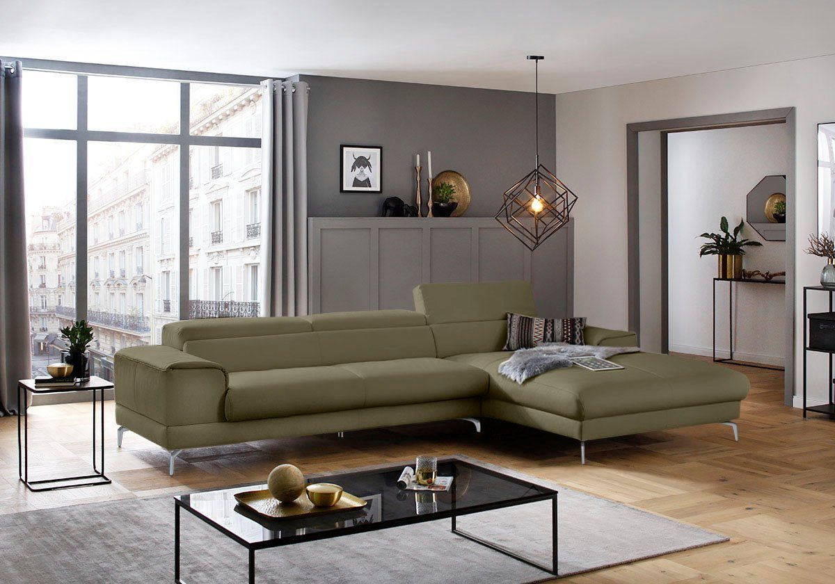 W.SCHILLIG Ecksofa piedroo, Designsofa mit tollem Sitzkomfort, bequem und elegant, L-Form, Kopfteilverstellung, wahlweise mit Sitztiefenverstellung, Breite 343cm