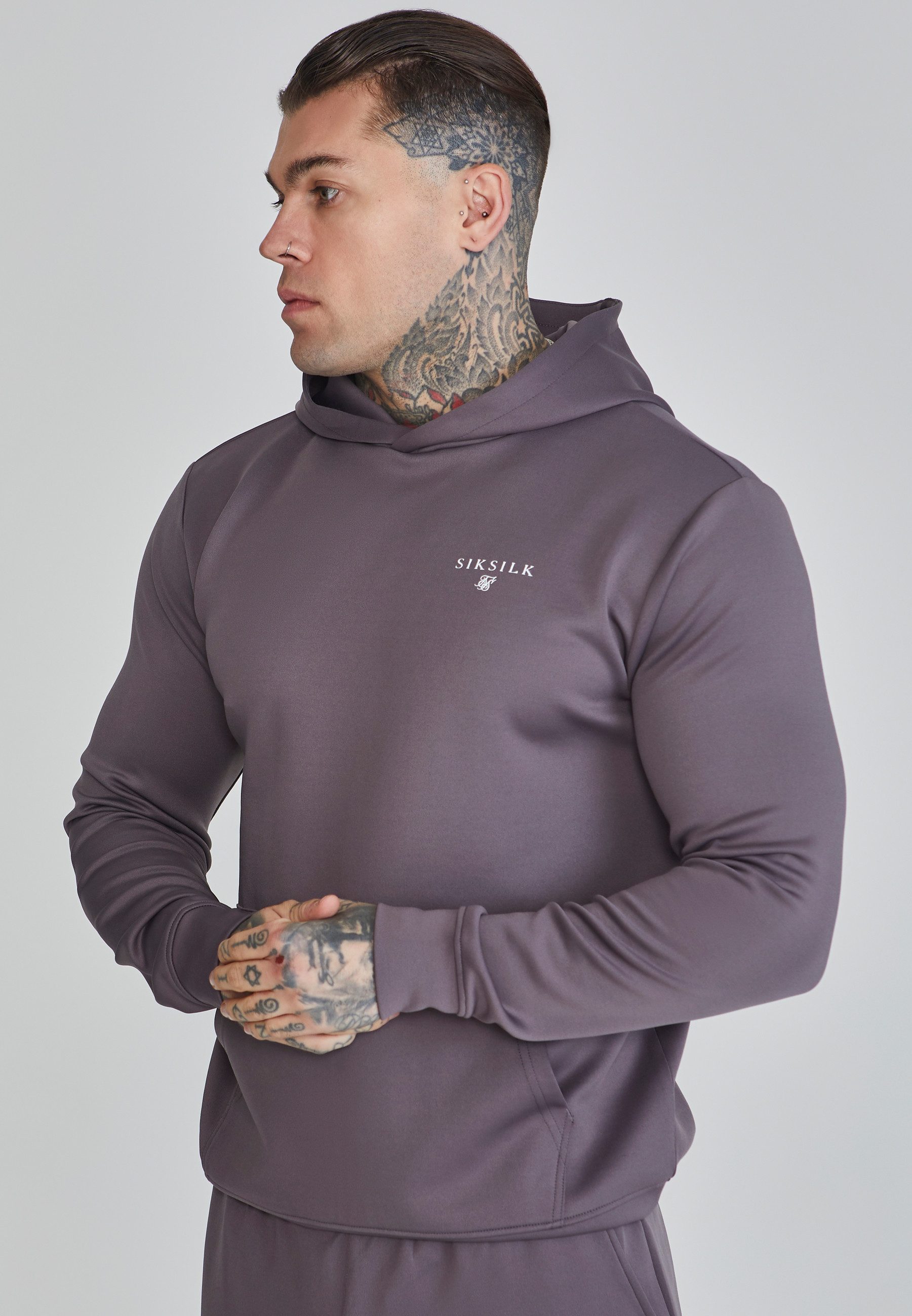 Siksilk Hoodie SikSilk Herren Grauer Essentials Poly Kapuzenpullover günstig online kaufen