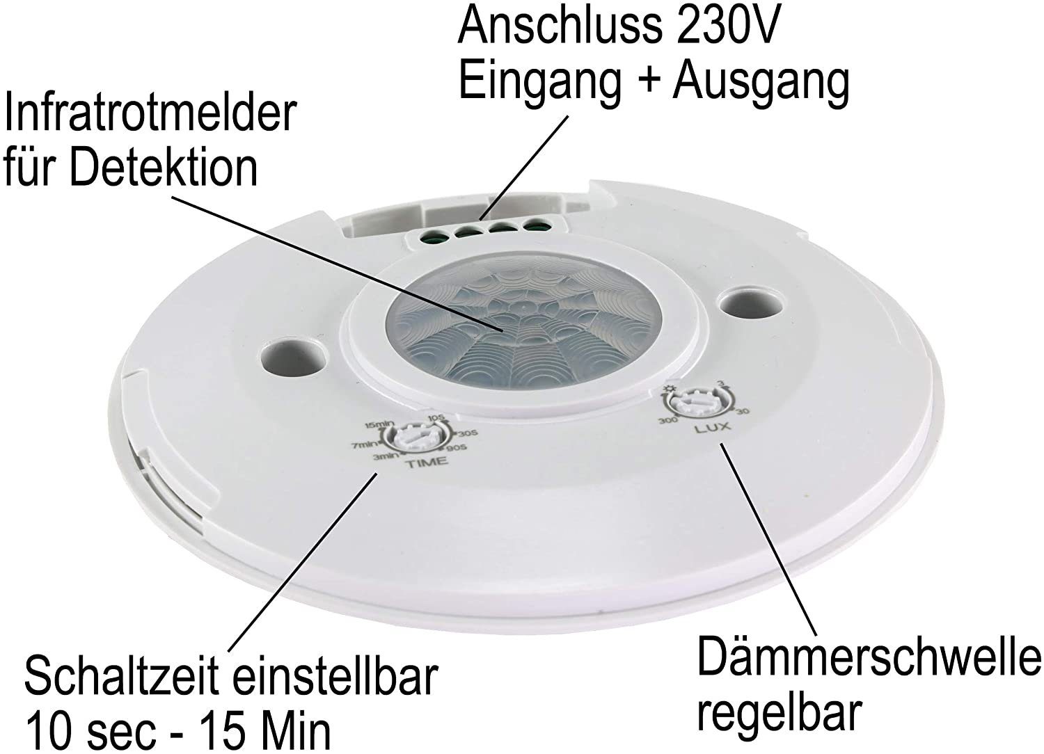 ChiliTec Bewegungsmelder Infrarot Feinjustierung 360° ab 1W LED geeignet Zeit einstellbar Weiß, (1-St)