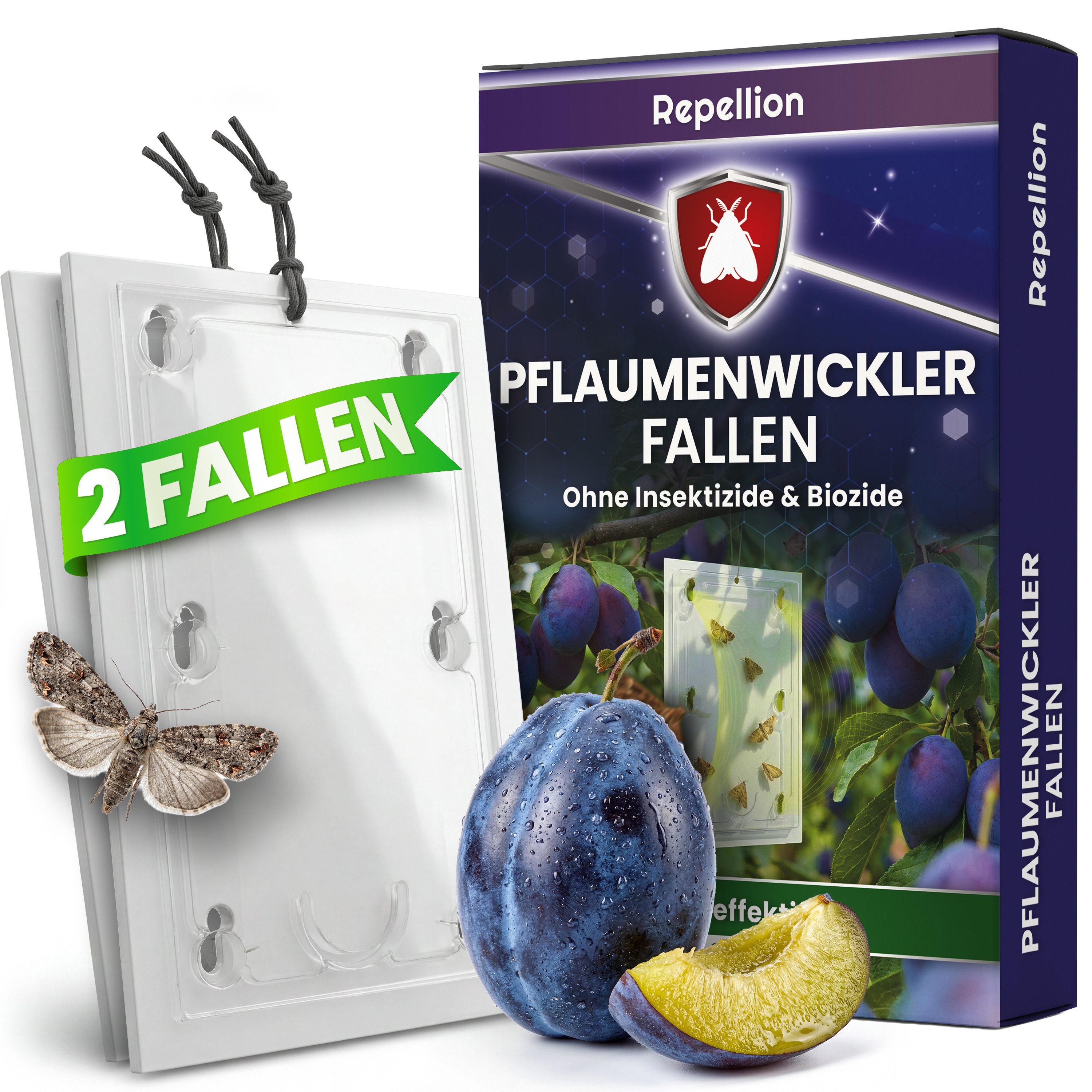 Repellion Klebefalle Pflaumenwicklerfalle für Pflaumen- & Zwetschgenbäume, Pheromonfalle gegen Obstmaden – Giftfrei & Bio-konform