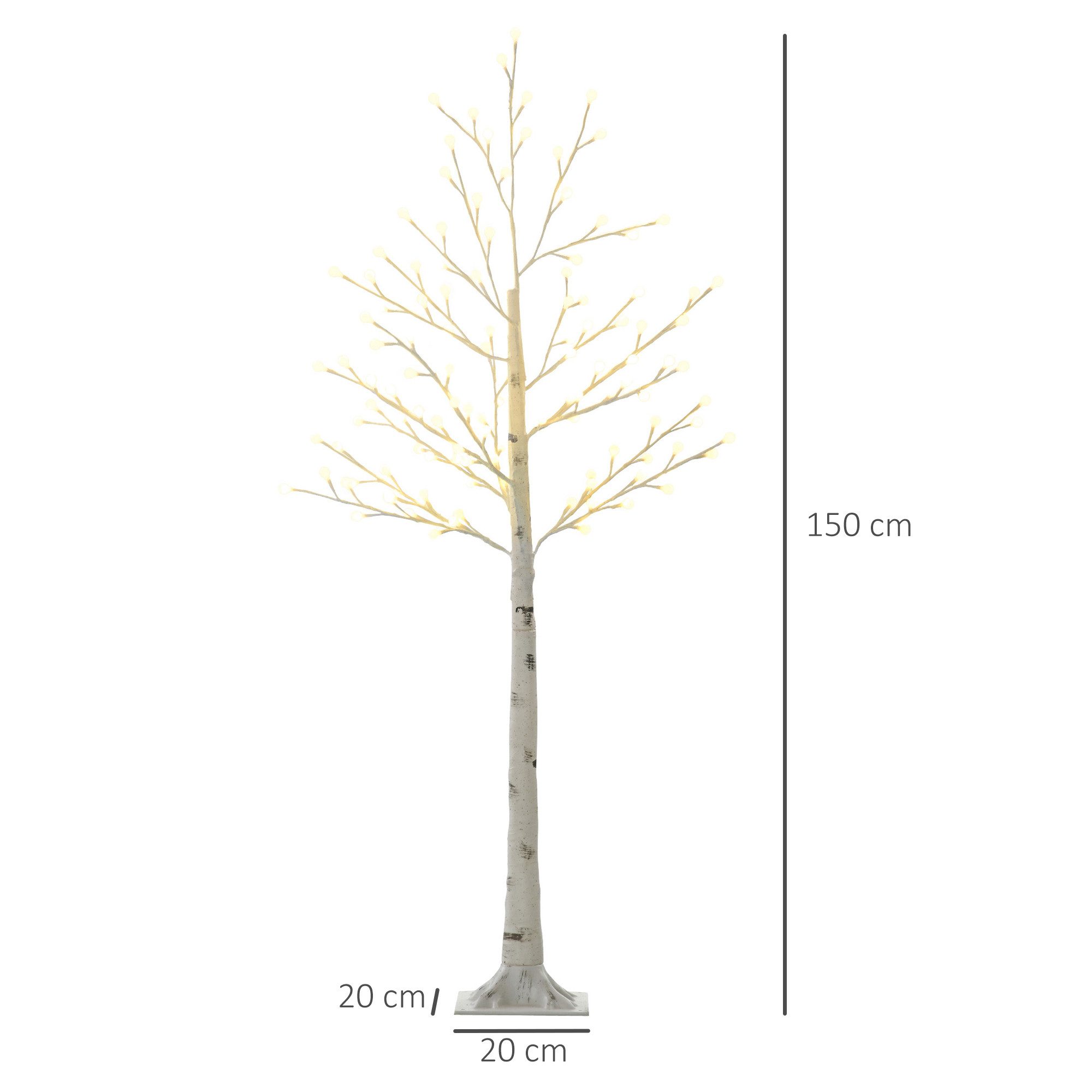 HOMCOM LED Baum 150 cm Lichterbaum, mit 120 Warmweiß 3 Helligkeitsstufen LED, Dimmfunktion, LED wechselbar, Warmweiß, für Party, Geburtstag, Hochzeit IP44 weiß