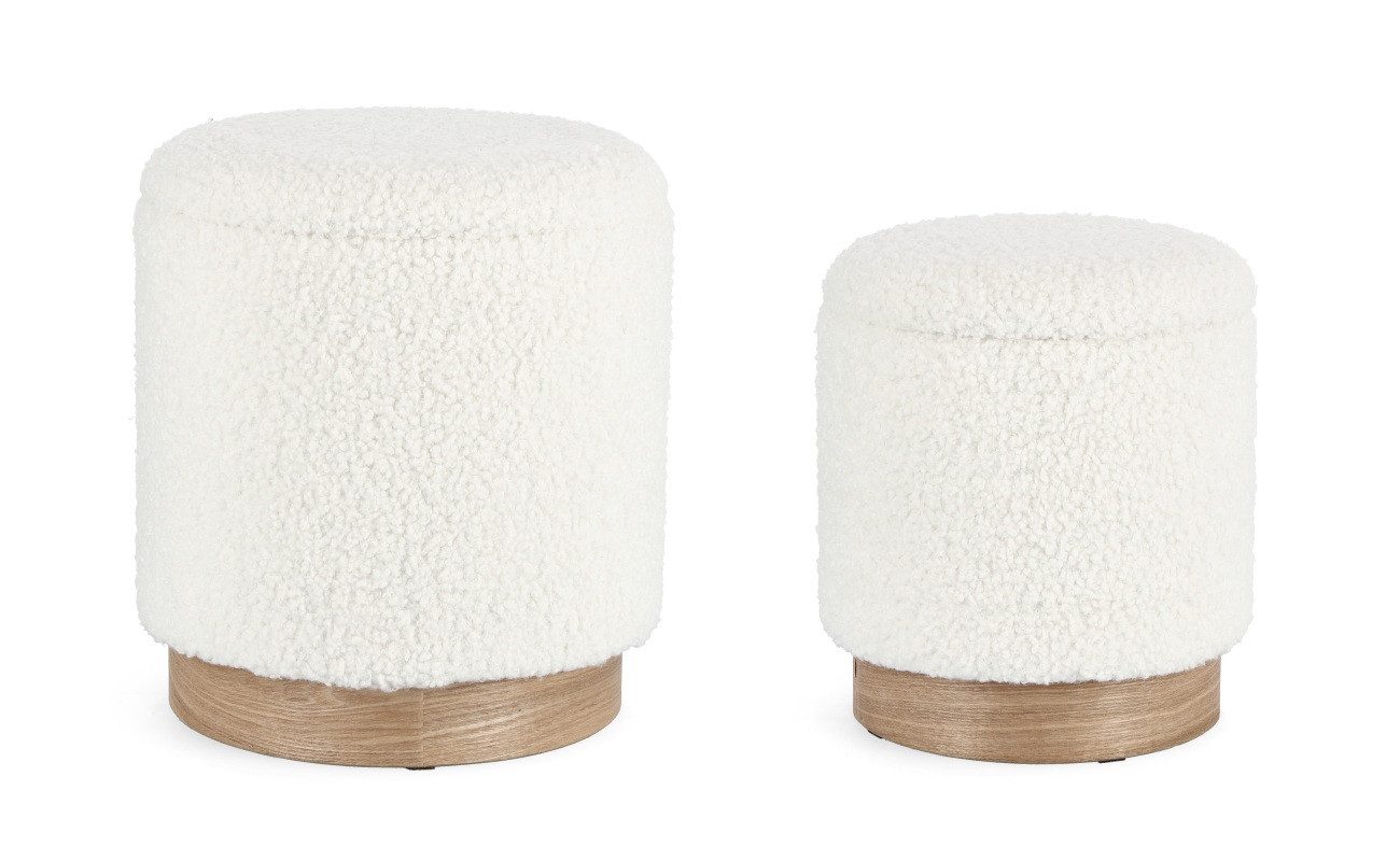 Bizzotto Pouf Zoya 2er-Set aus Teddy-Stoff, Weiß