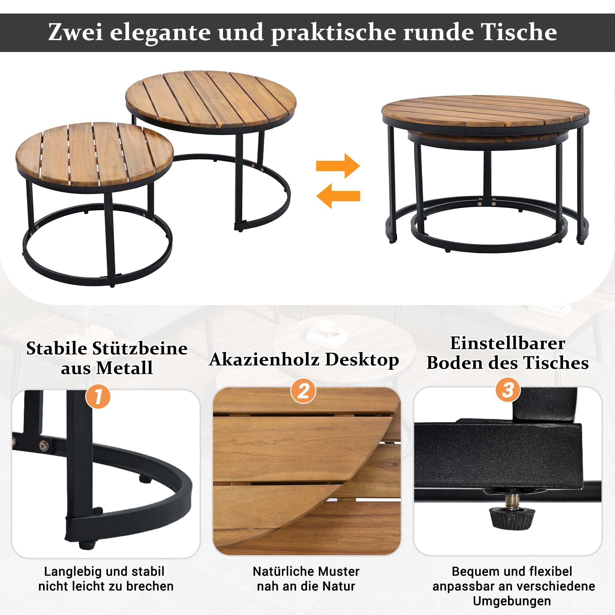 Merax Gartenlounge-Set aus Akazienholz für 6 Personen, Gartenmöbel set mit Stahlrahmen, (6-tlg), Balkonmöbel Set, Sitzgruppe, Garten-Garnitur mit Kissen, Lounge-Set