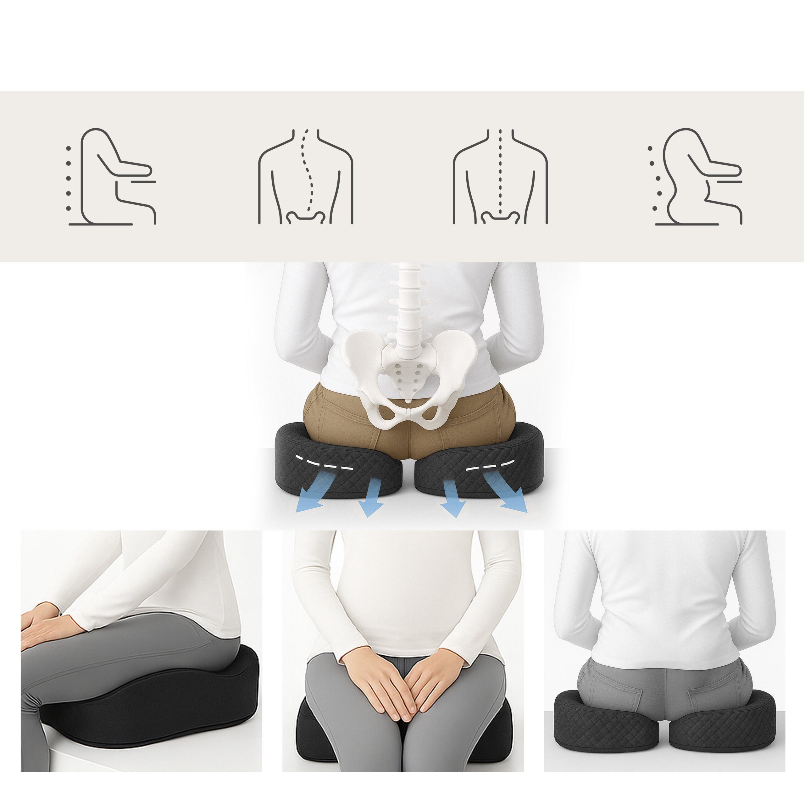 hjh OFFICE Sitzkissen MEDISIT II Orthopädisches Kissen H/B/T:, Kissen mit Memory-Effekt, ergonomisch geformt