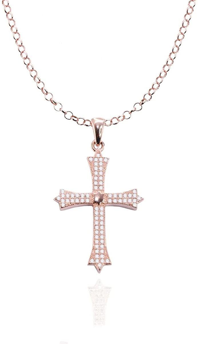Karisma Kette mit Anhänger Karisma Damen Silber 925 Anhänger Kreuz Zrikonia Collier Kette, mit Verlängerung 5cm - Roségold Weiße Steine
