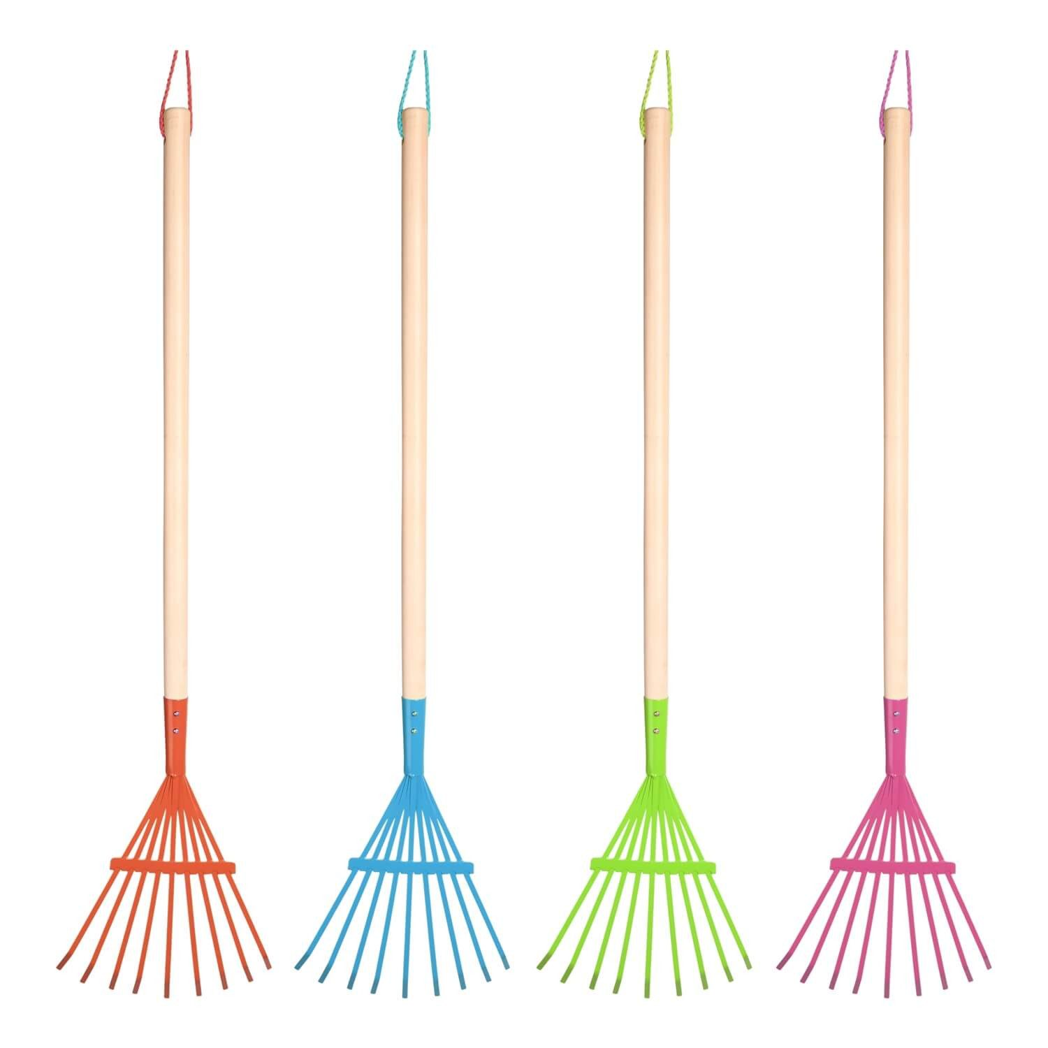 esschert design Spielzeug-Gartenset 1 x Kinderrechen aus Eisen und Pappelholz. Farbwahl erfolgt zufällig