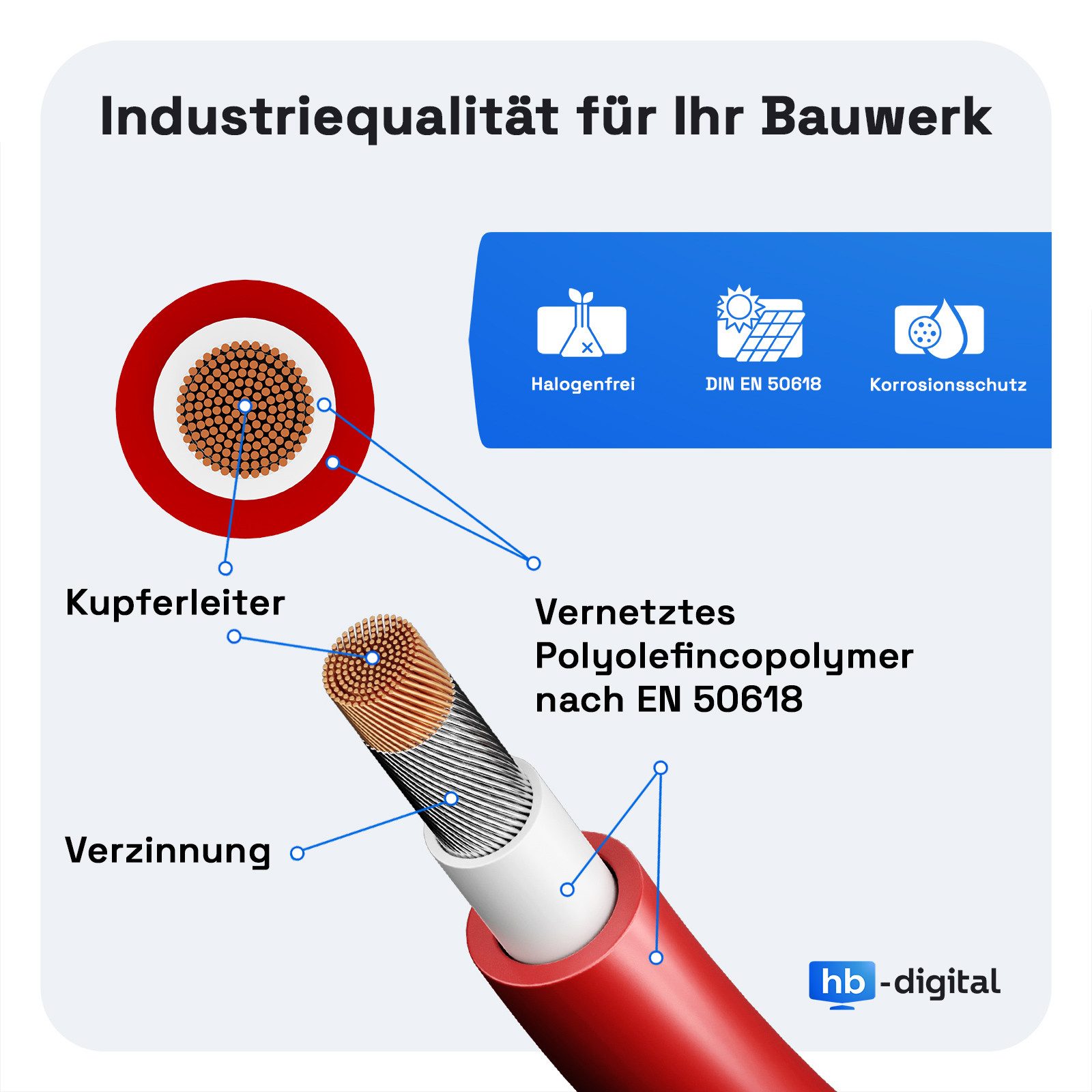HB-DIGITAL Solarkabel 6mm2 Solarleitung H1Z2Z2-K Photovoltaik PV Kabel Solarkabel, Solarstecker, (10000 cm), TÜV Rheinland zertifizierte PV Kabel – Bild 3 von 5