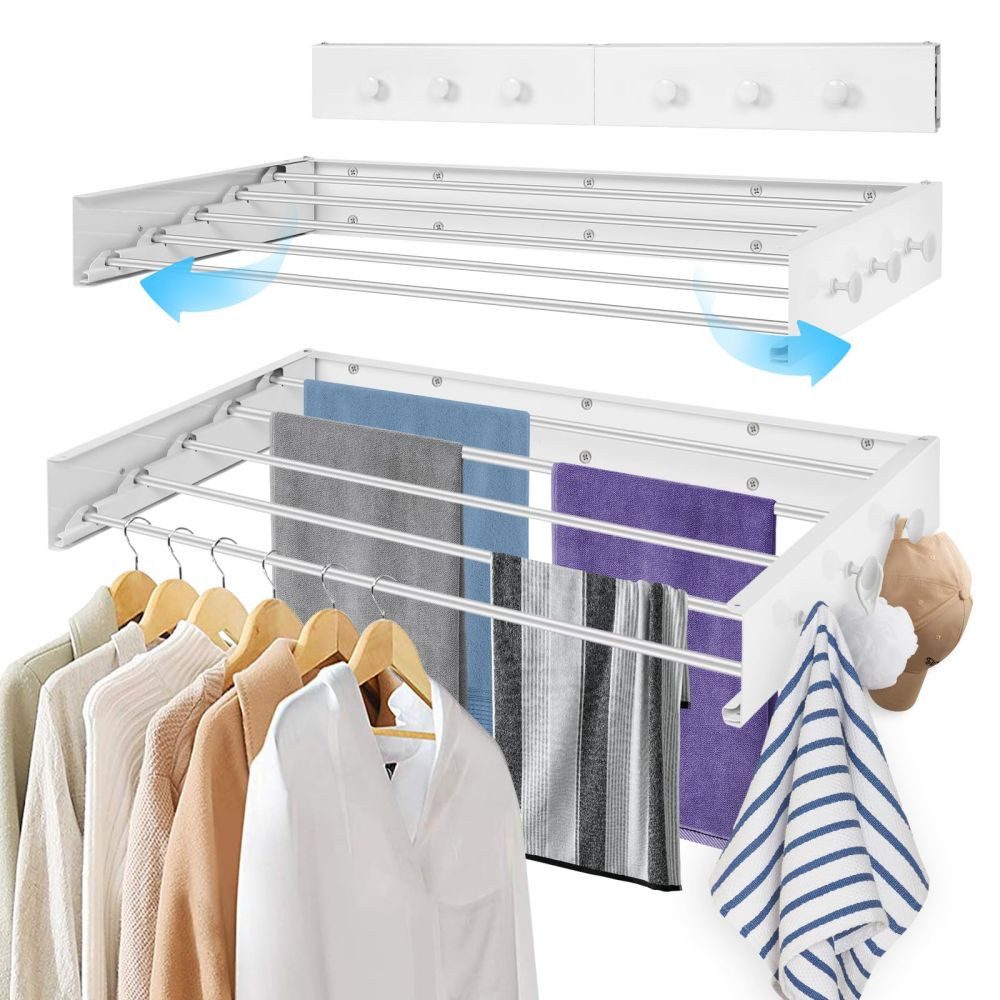 JOYOLEDER Wäscheständer Wandmontage Faltbar, 80/100cm Ausziehbar Wandwäschetrockner, Platzsparend