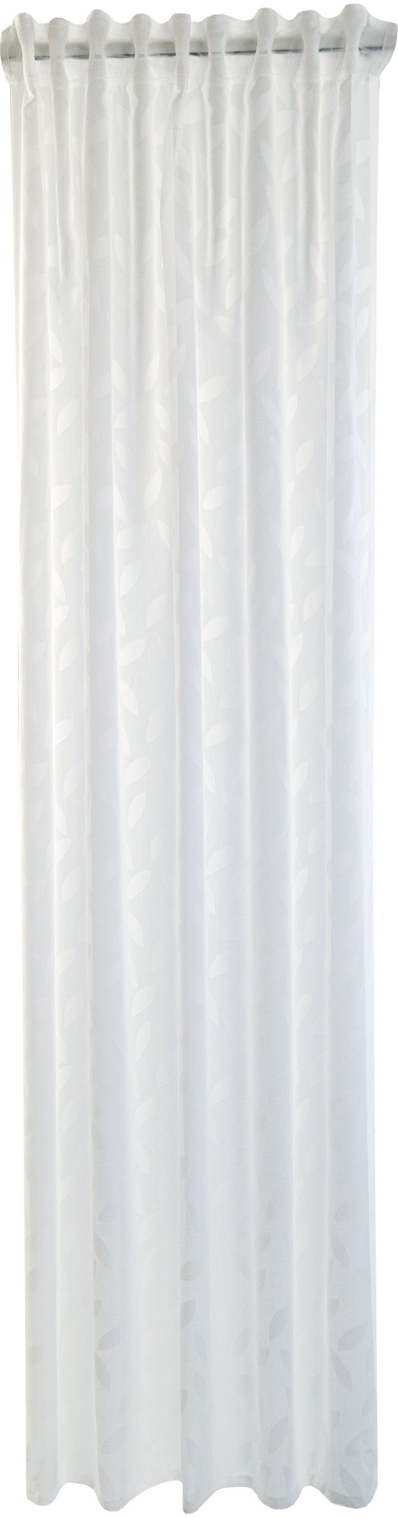 Gardine Keela, white (1 floral, halbtransparent, Blumen, Schlaufen St), HOMING, Schlafzimmer, Wohnzimmer, Blätter, verdeckte Ausbrenner, transparent