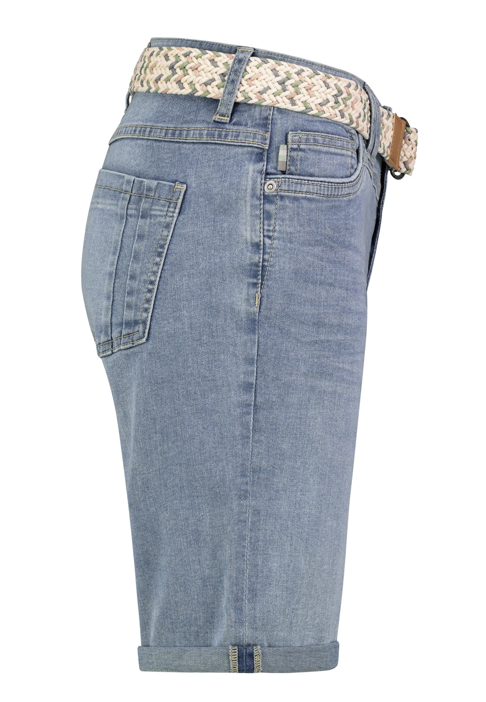 SUBLEVEL Jeansshorts mit Flechtgürtel und umgeschlagenem Saum für Damen Baumwolle Regulär geschnitten Fit unifarben elastisch
