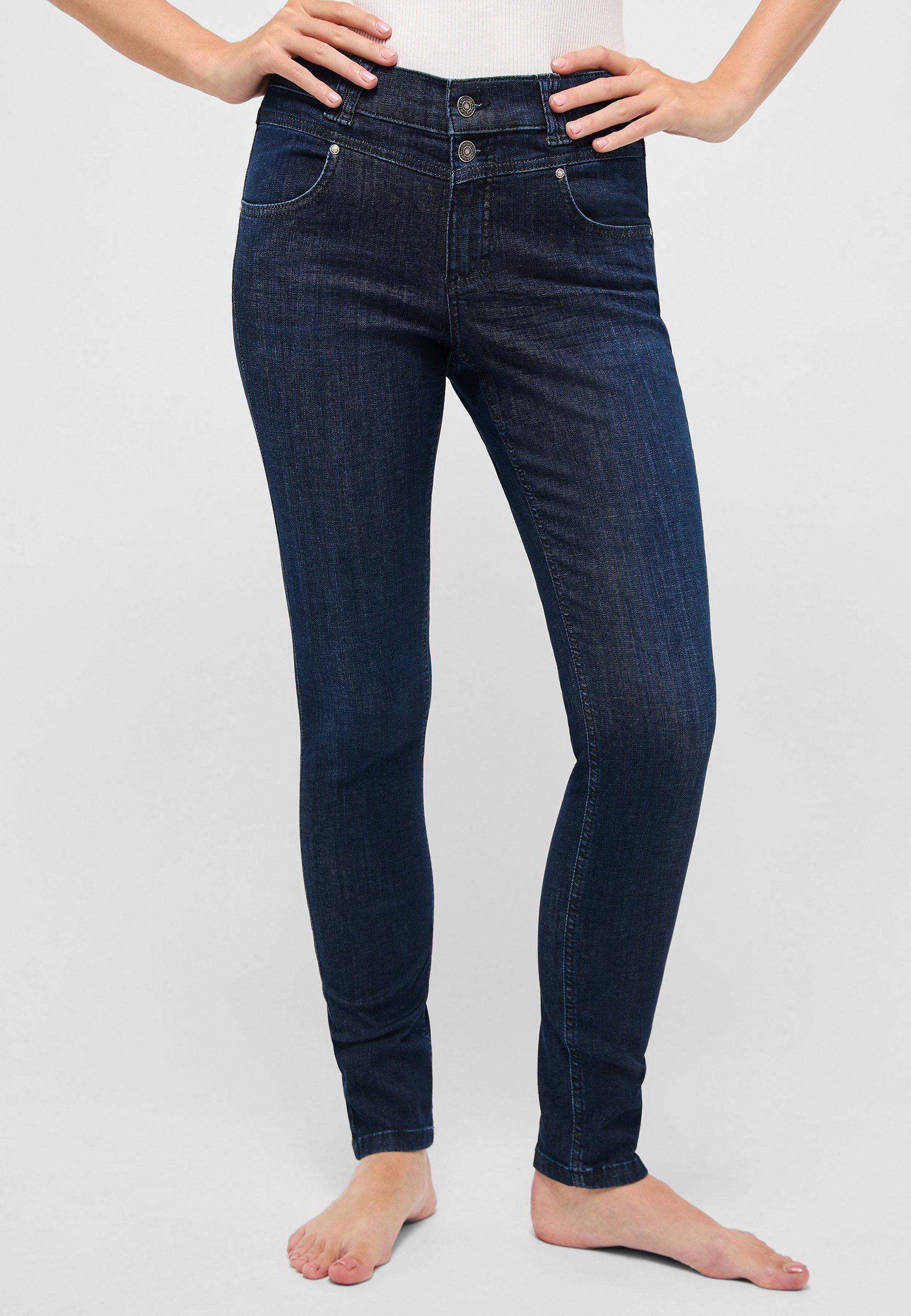 ANGELS Slim-fit-Jeans Jeans Skinny Button mit Denim authentischem indigo