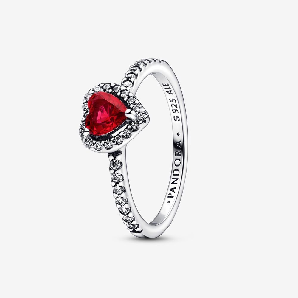 Pandora Silberring 198421C02 Ring Damen Ausgeprägtes Rotes Herz Sterling-Silber Gr. 56