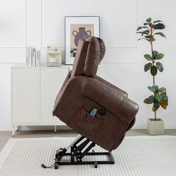 OKWISH Relaxsessel mit Fernbedienung , mit Massage, Heiz und Liegefunktion (Aufstehsessel, 1-St), elektrisch verstellbar, Kunstleder