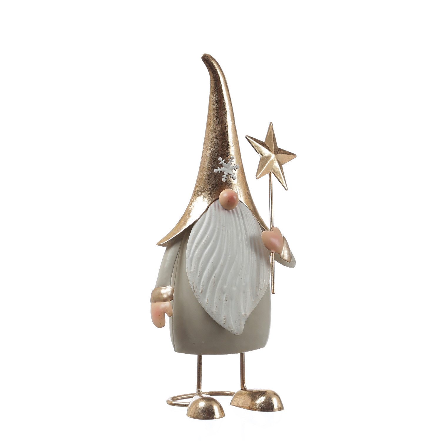 MARELIDA Weihnachtsfigur Weihnachtswichtel mit Stern Dekofigur aus Metall Zwerg Gnom 35cm