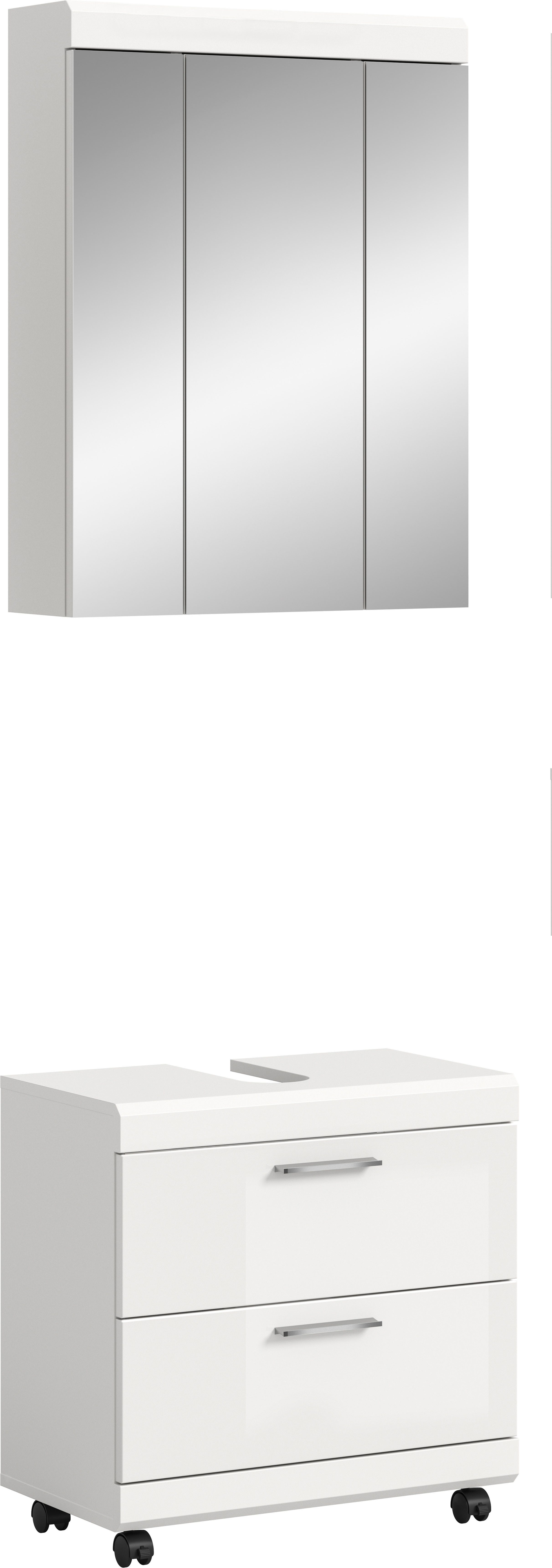 welltime Badmöbel-Set SIENA, 2 tlg., Waschbeckenunterschrank auf Rollen & Spiegelschrank, (2-St., TOPSELLER), in verschiedenen Farben erhältlich, Badmöbel, Kombination, Badezimmer