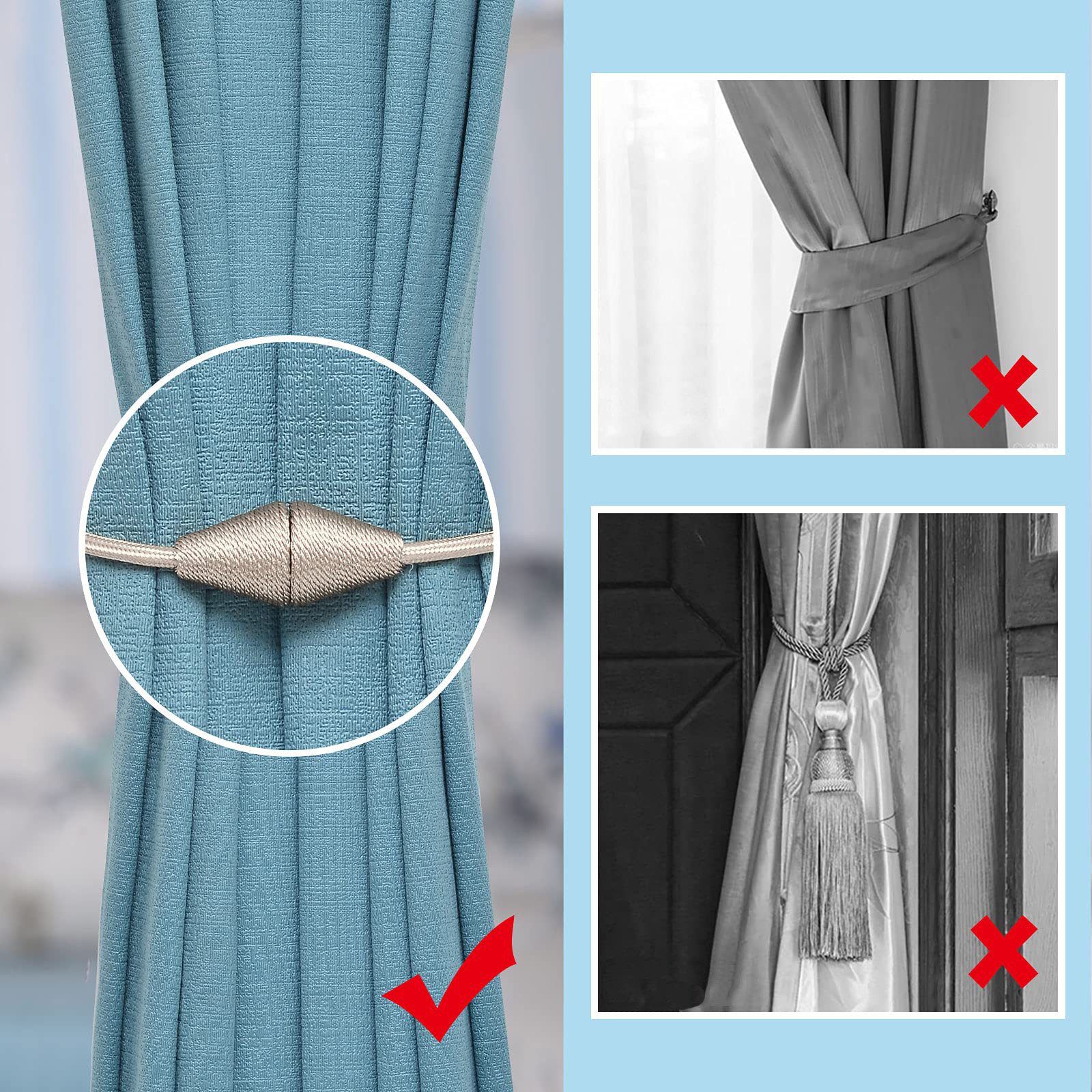Agger Raffhalter Magnetische Vorhang Raffhalter 2 Stück, Vorhang Raffhalter Schnallen, (2-tlg), Holdbacks Halter Haken Clip für Zuhause Schlafzimmer Büro – Bild 2 von 5