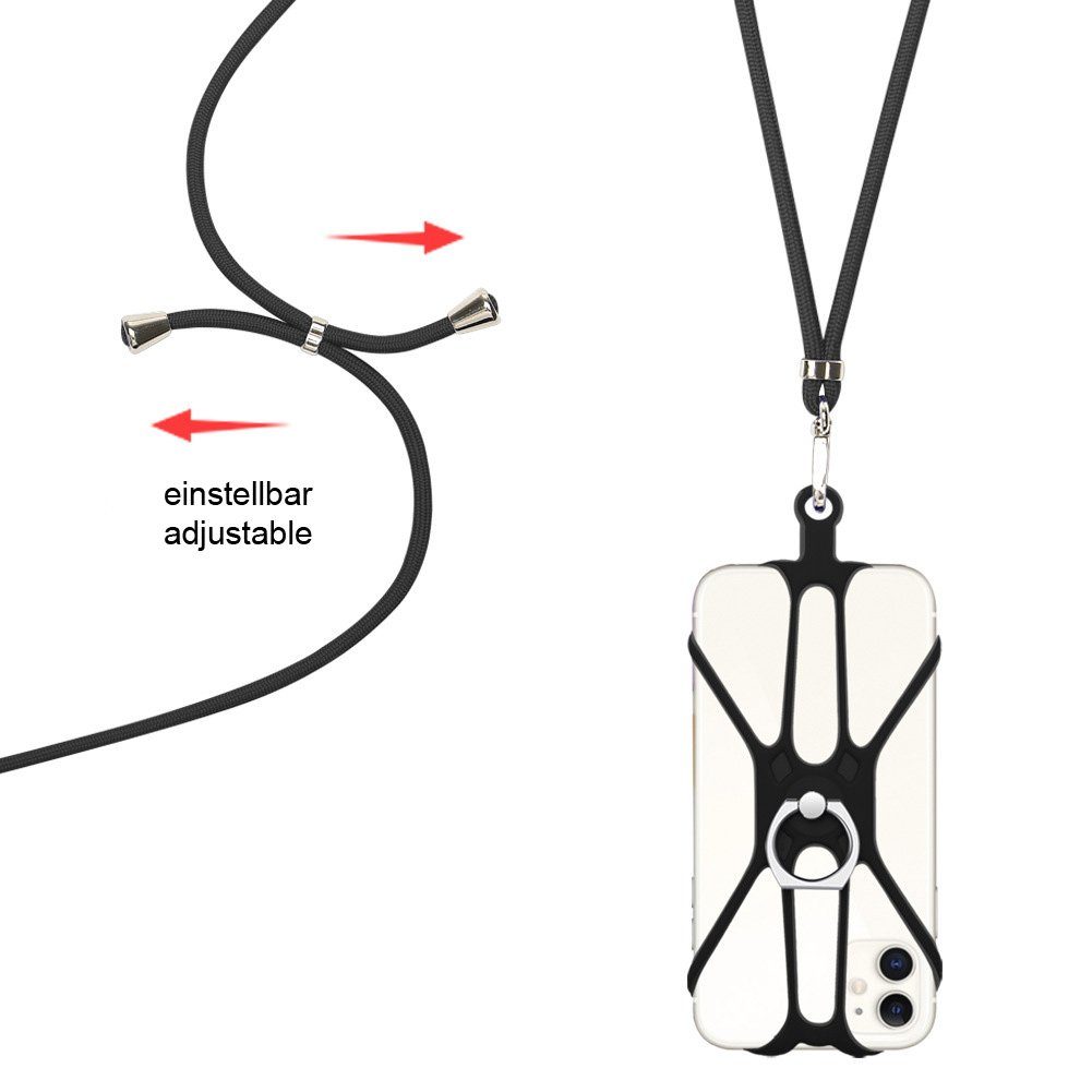 K-S-Trade Handyhülle für OnePlus 12R, 3in1 Handykette Handyband Handykordel Halsband Smartphone-Ring