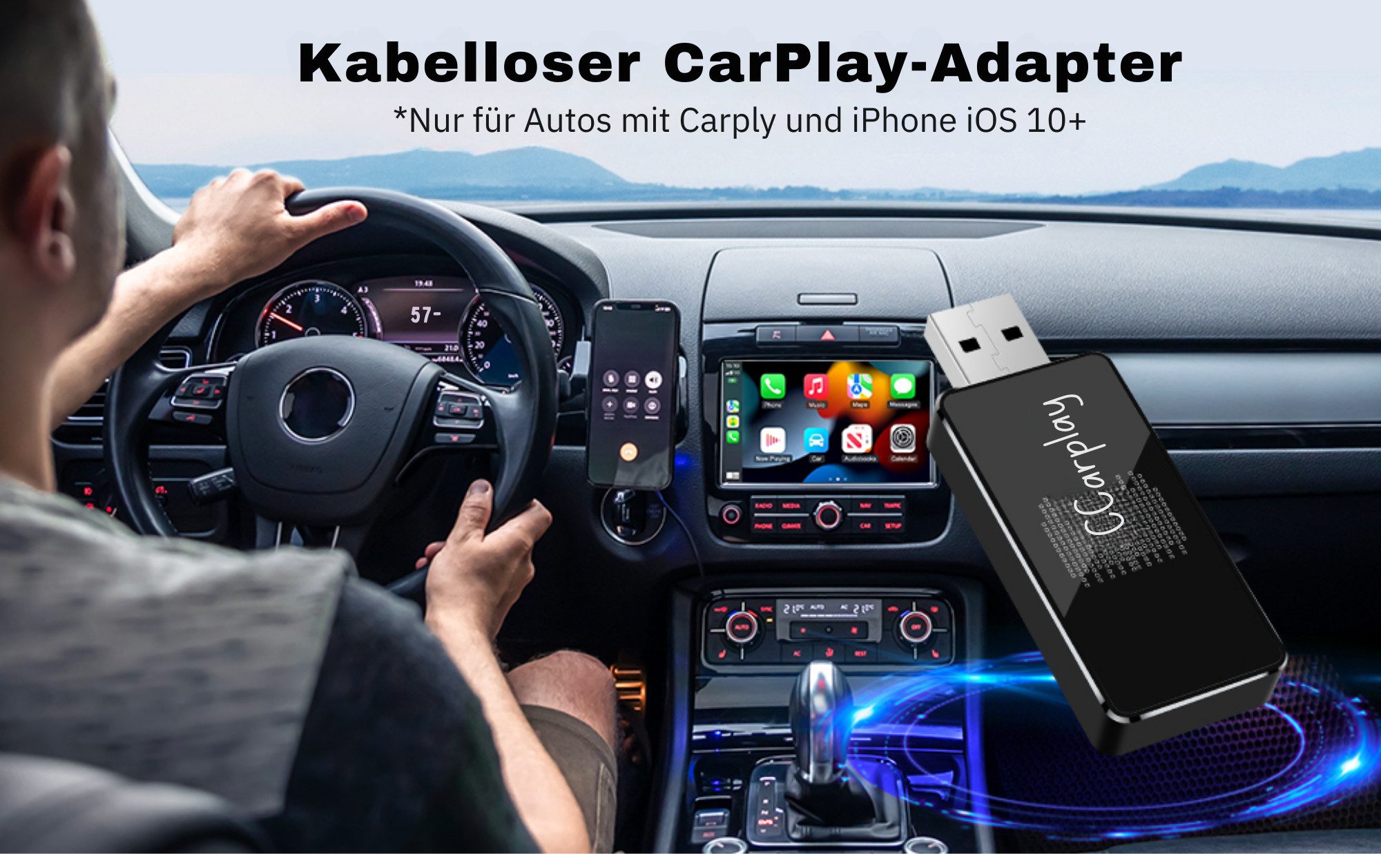 Vivitar CarPlay Wireless Adapte für iPhone – 2025 Neueste Version USB-Adapter 3,5-mm-Klinke zu USB Typ A, Wireless USB Carplay Stick Plug & Play für iOS 10+ Schnelle Verbindung