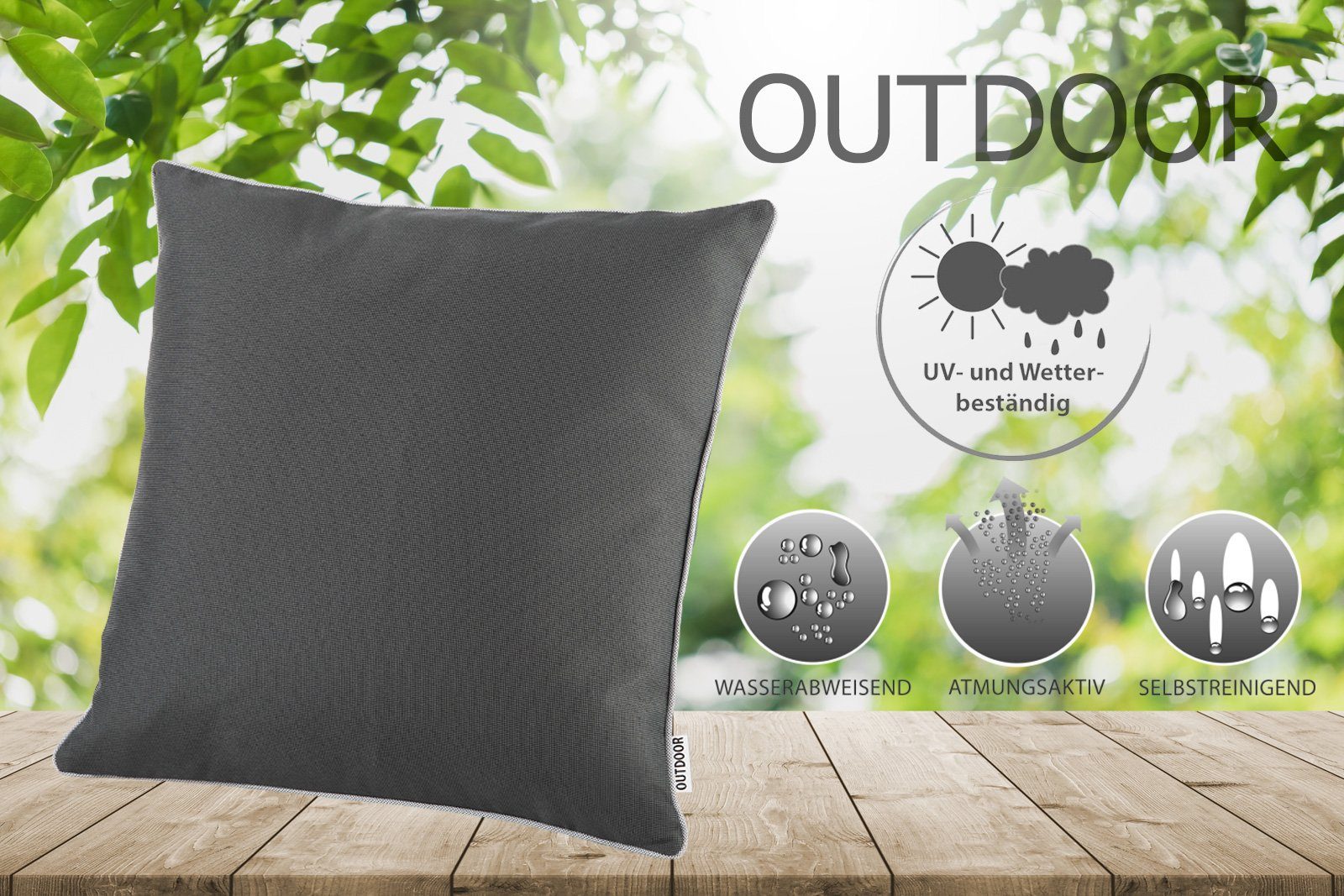 heimtexland Dekokissen Outdoorkissen Garten Deko Outdoor Kissen gefüllt, schmutz- und wasserabweisend