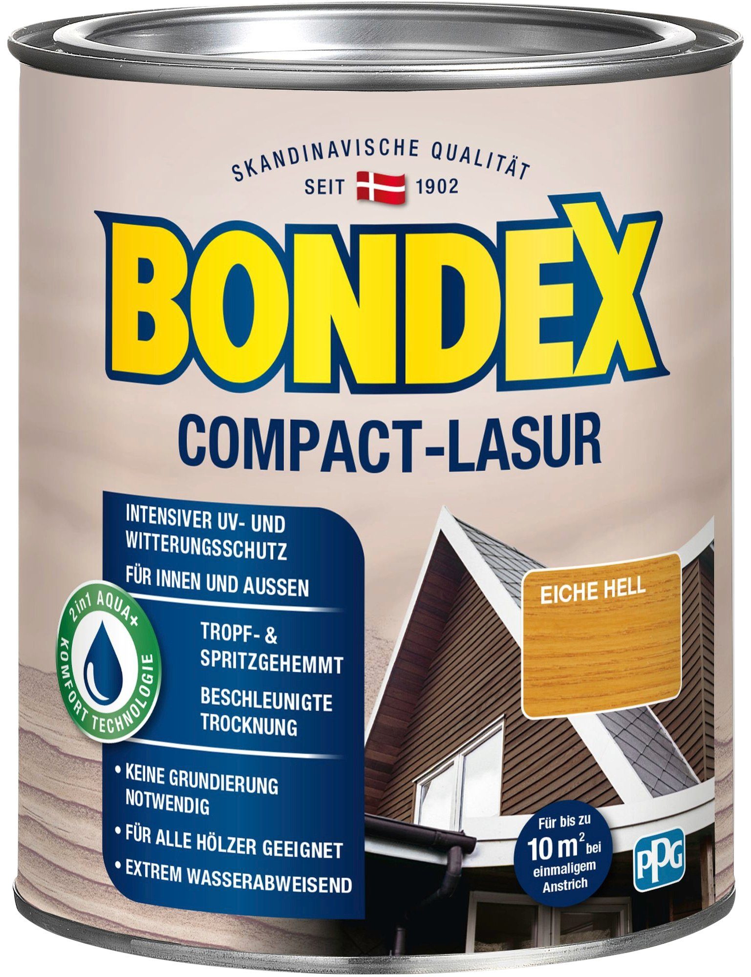 Bondex Holzschutzlasur COMPACT-LASUR, intensiver UV- & Witterungsschutz, extrem wasserabweisend Eiche Hell