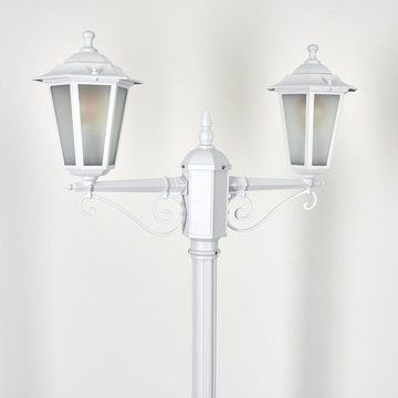 hofstein Außen-Stehlampe Wegeleuchte aus Metall/Milchglas in Weiß, ohne Leuchtmittel, Kandelaber, Gartenbeleuchtung IP44, 2xE27, ohne Leuchtmittel