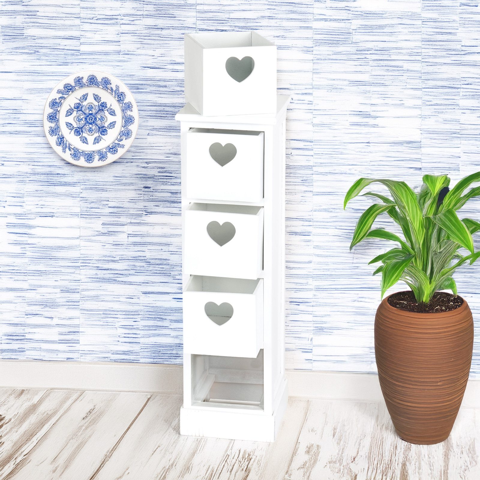 CREEDWOOD Regal NACHTTISCH "WILLI", Altholz massiv Holz, 2 Rattan Körbe, Bad Kommode