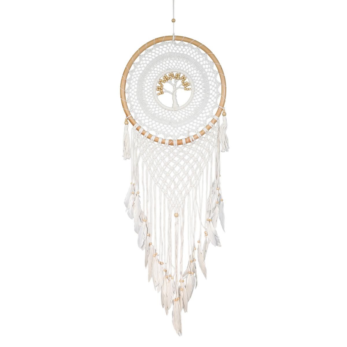 Oriental Galerie Wandbild Wandbehang Makramee Traumfänger Lebensbaum 44 cm Weiß, orientalisch (1 St)