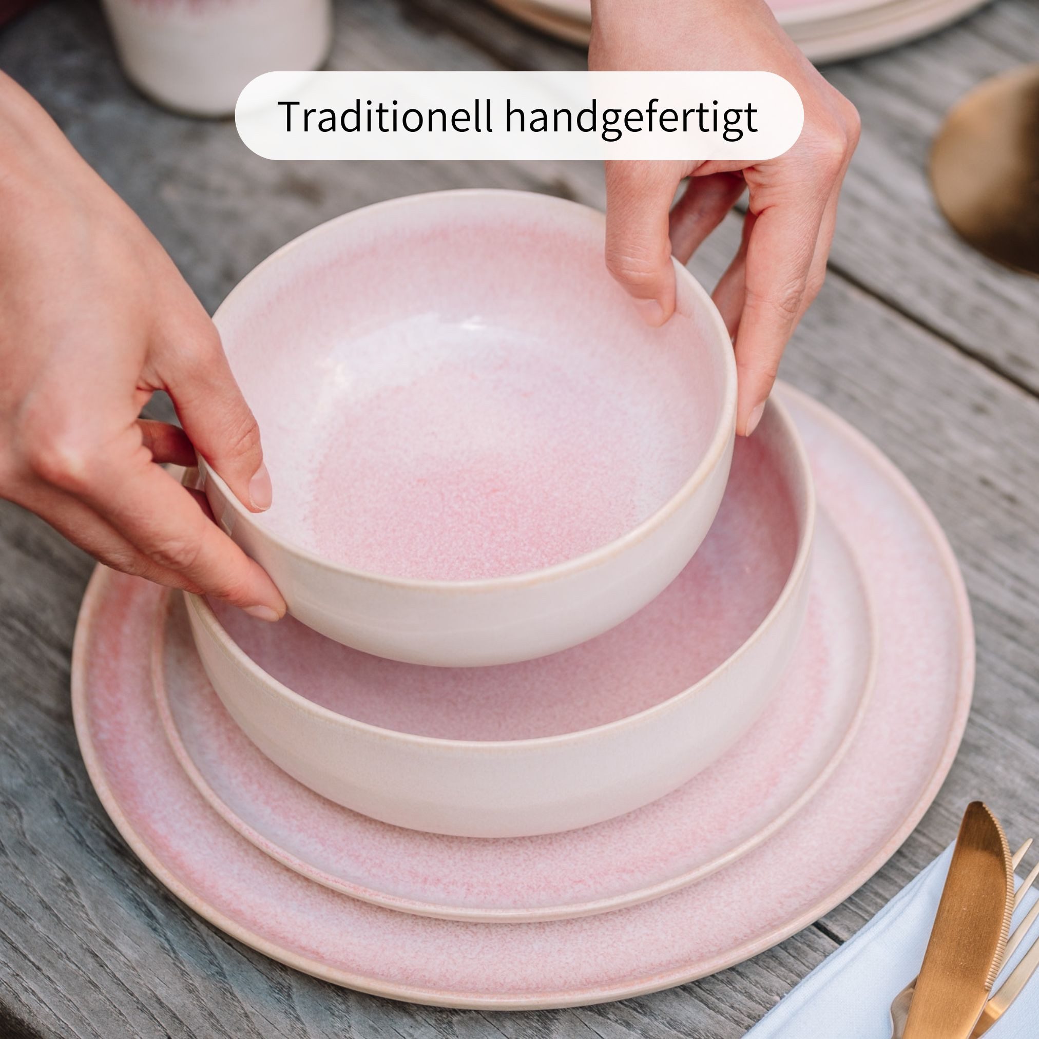 Econovo Müslischüssel Handgefertigt, Steingut, (2-tlg), Kleine Keramikschale 16cm Made in Portugal – Bild 5 von 5