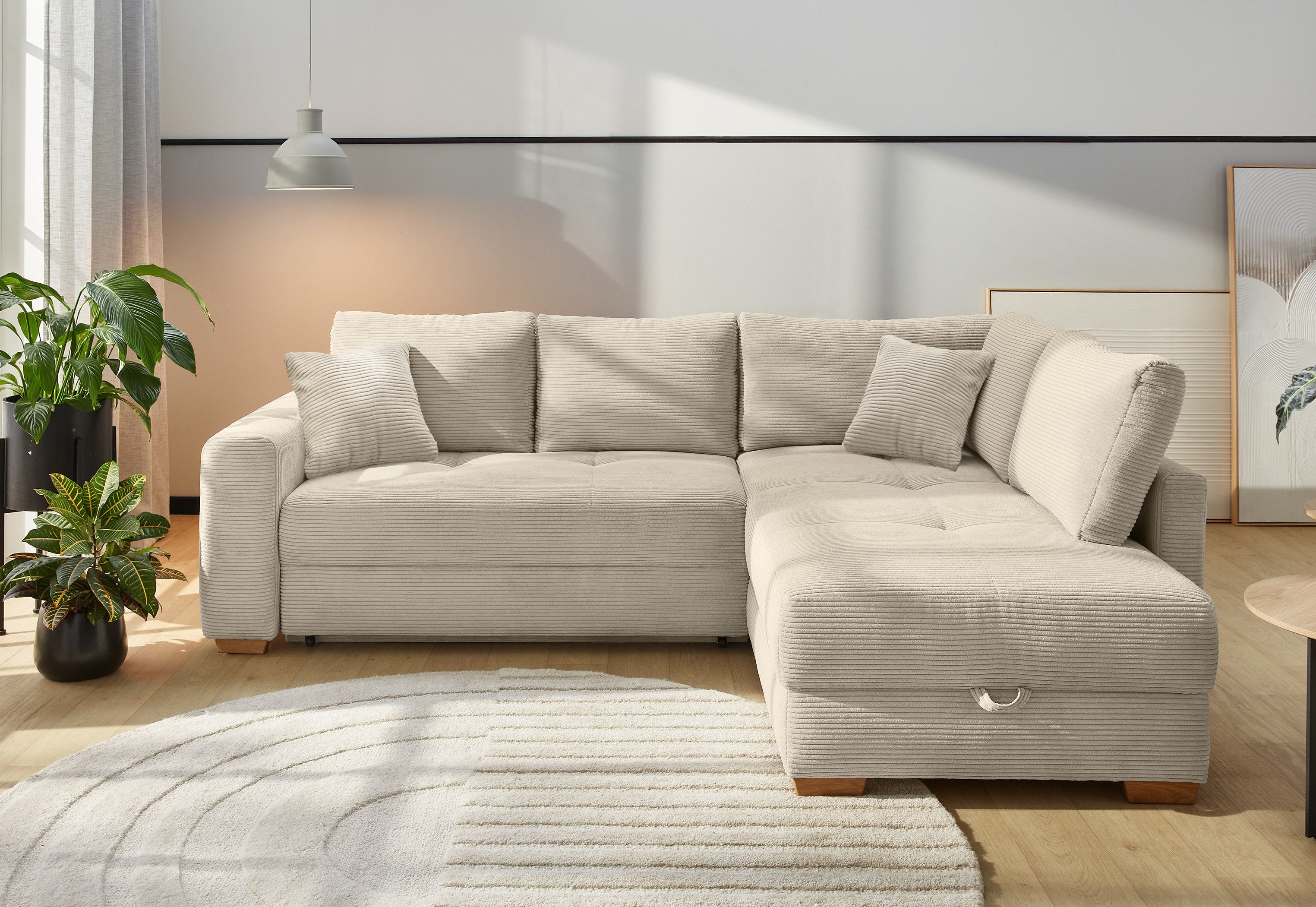 Jockenhöfer Gruppe Ecksofa Sunset L-Form, B: 257 cm, Liegefl. 160x223 cm Dauerschlafsofa, Tonnentaschen-Federkern, Kaltschaumtopper, Bettkasten & Zierkissen