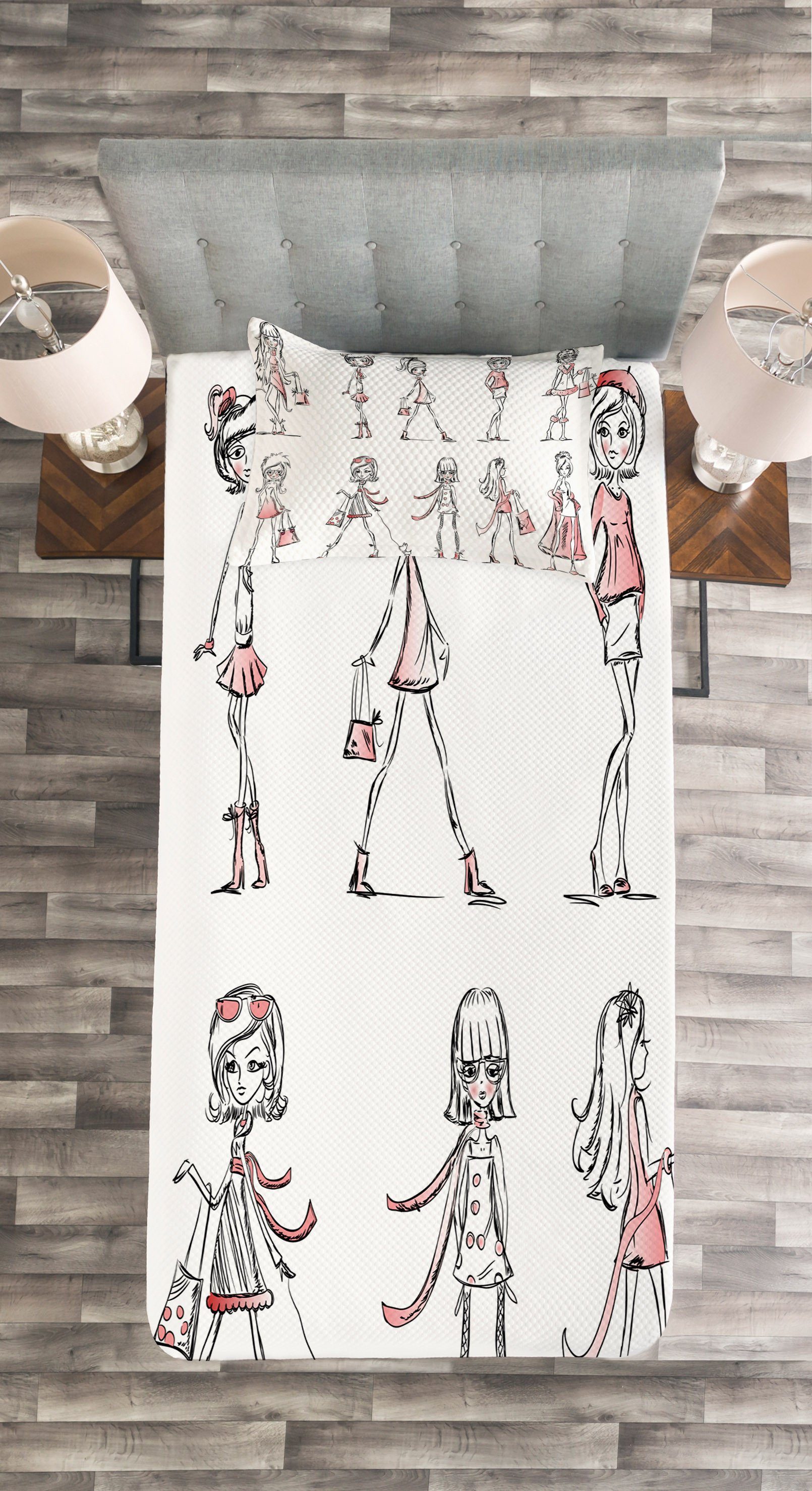 Set Abakuhaus, Mode Waschbar, mit Damen Kissenbezügen Tagesdecke Fashion Cartoon