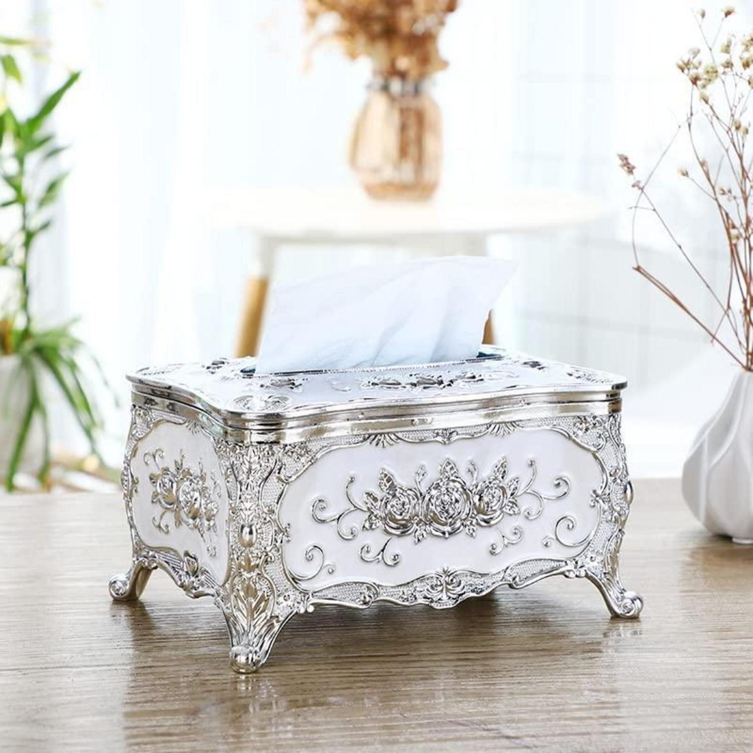 LuxusKollektion Papiertuchbox Taschentuchbox Acryl Retro Rose Silber