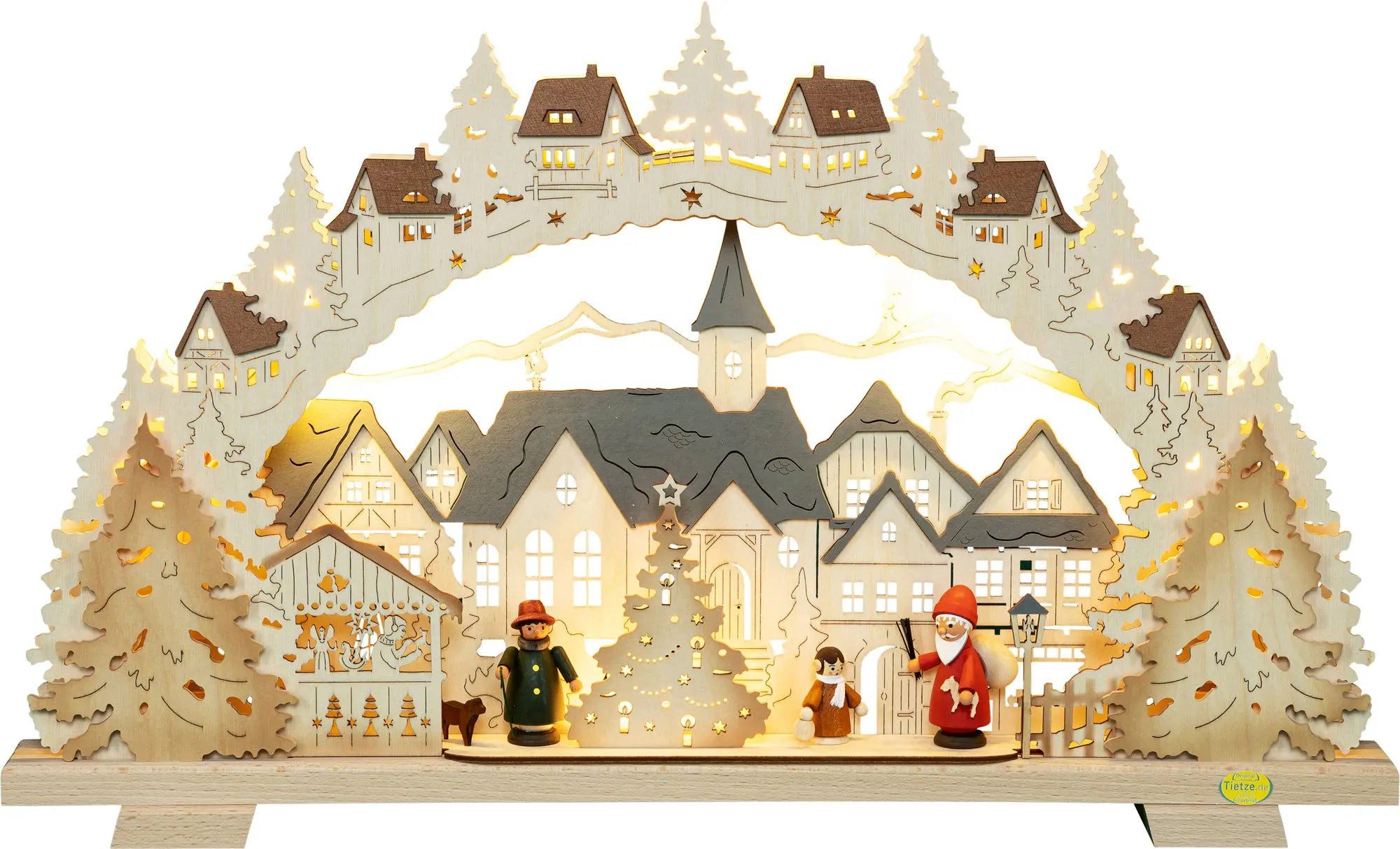 Tietze Erzgebirgsdesign LED Schwibbogen Advent farbige Figuren exklusiv, 52x31,5x5 cm (BxHxT)