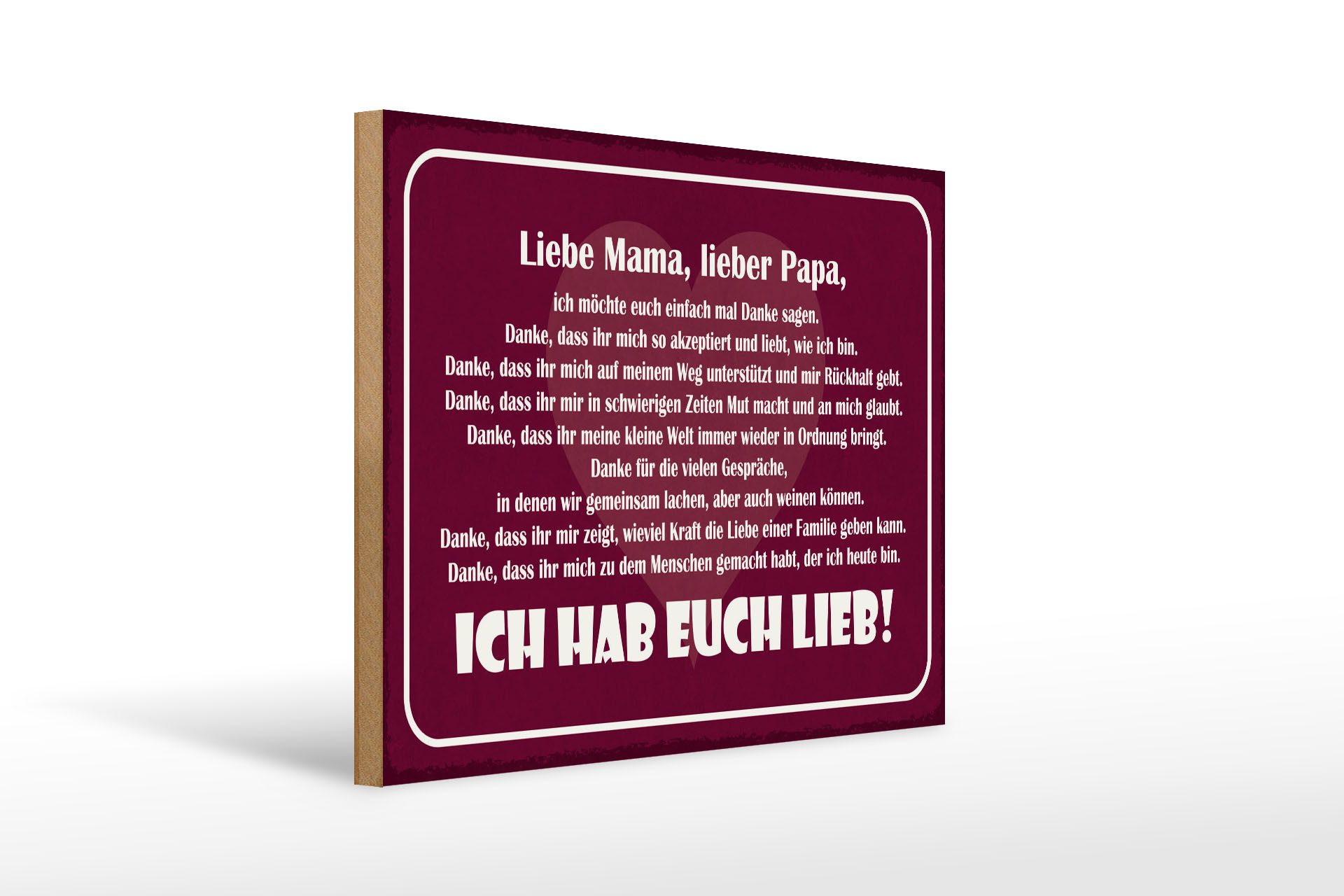 Femer GmbH Holzbild Spruch 30x40 cm Liebe Mama, Lieber Papa, Ich hab euch lieb, (1 St), Glatte Holzfaserplatte (MDF), vorn beschichtet