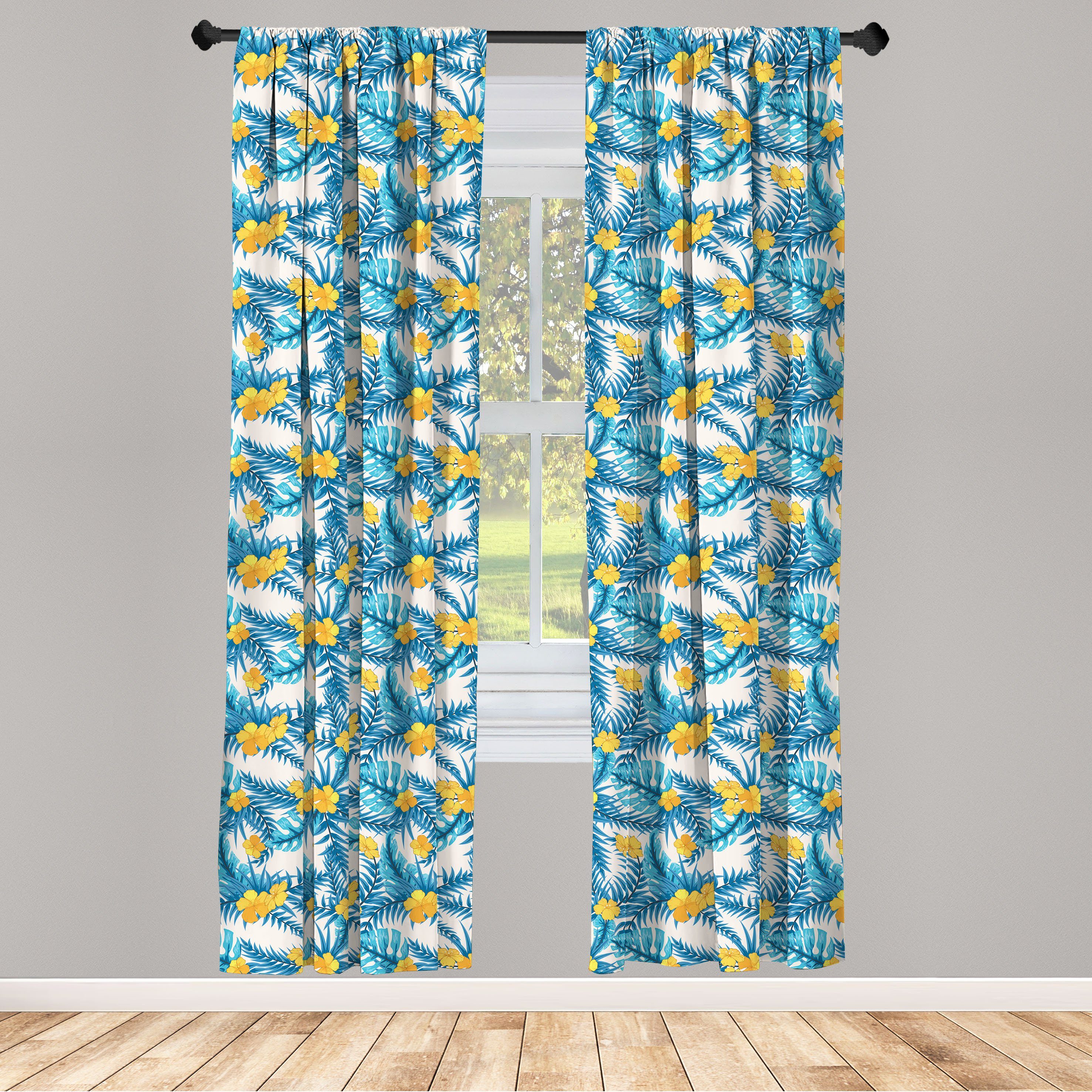 Gardine Vorhang für Wohnzimmer Schlafzimmer Dekor, Abakuhaus, Microfaser, Tropisch Exotische Blätter und Blumen