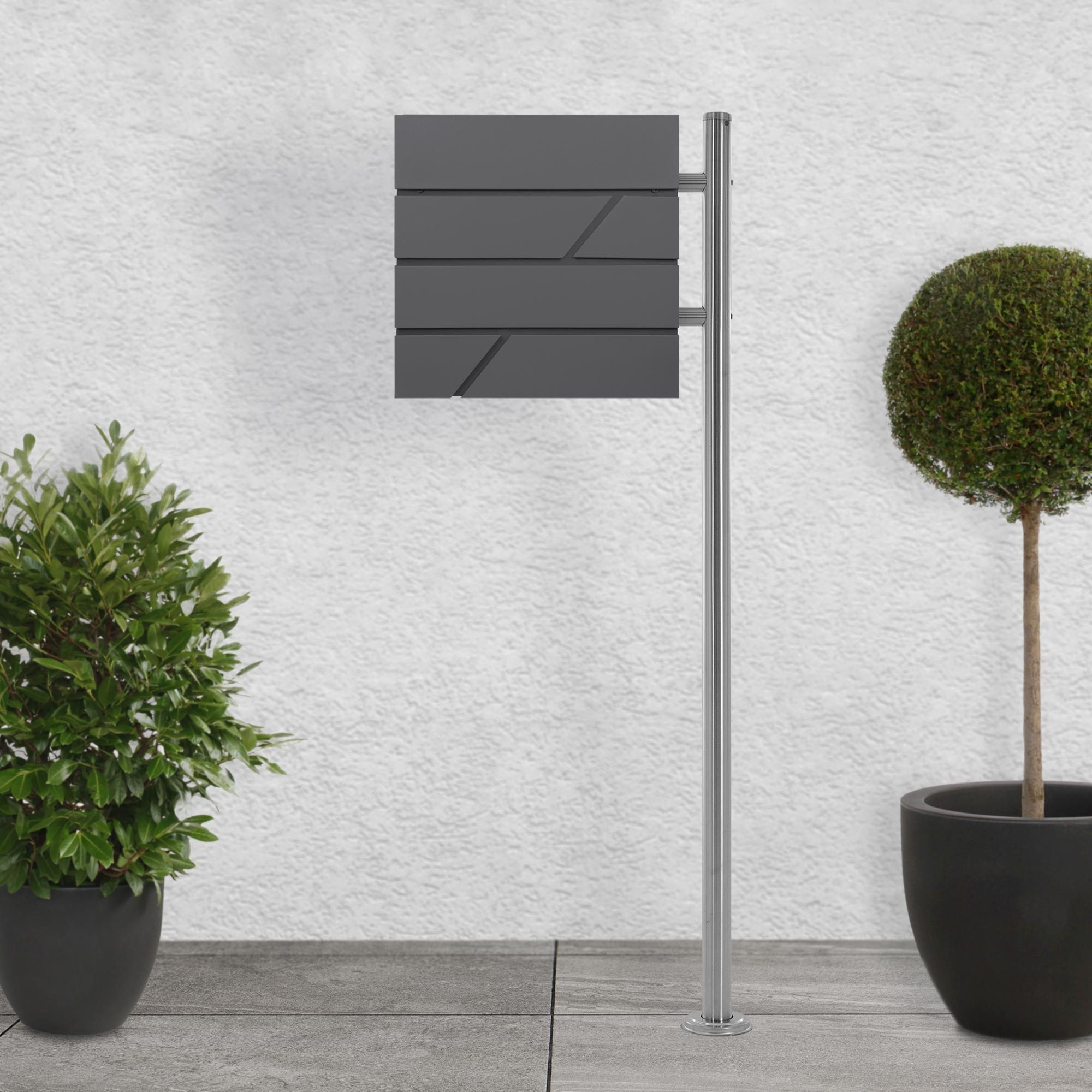 ML-DESIGN Standbriefkasten Wandbriefkasten Briefkasten Postkasten mit Zeitungsfach inkl. Standfuß, Briefkastenanlage mit Standfuß Silber 120 cm Mailbox mit Pfosten