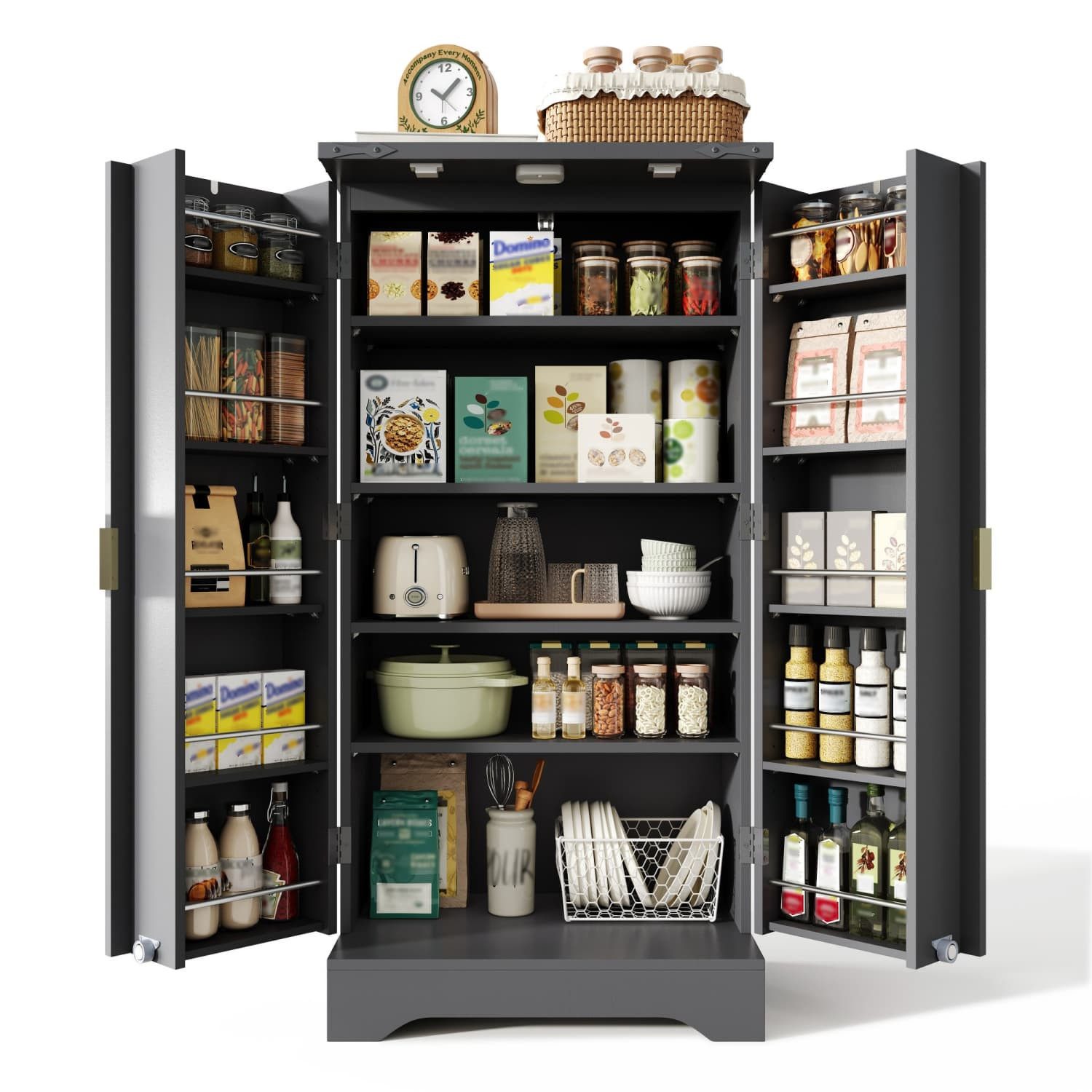 autolock Eckschrank Küchenschrank mit LED-Sensorlicht und Gewürzregal,120x61x40cm Kommode Doppeltür-Schrank mit Verstellbaren Regalböden+Modernem Türdesign