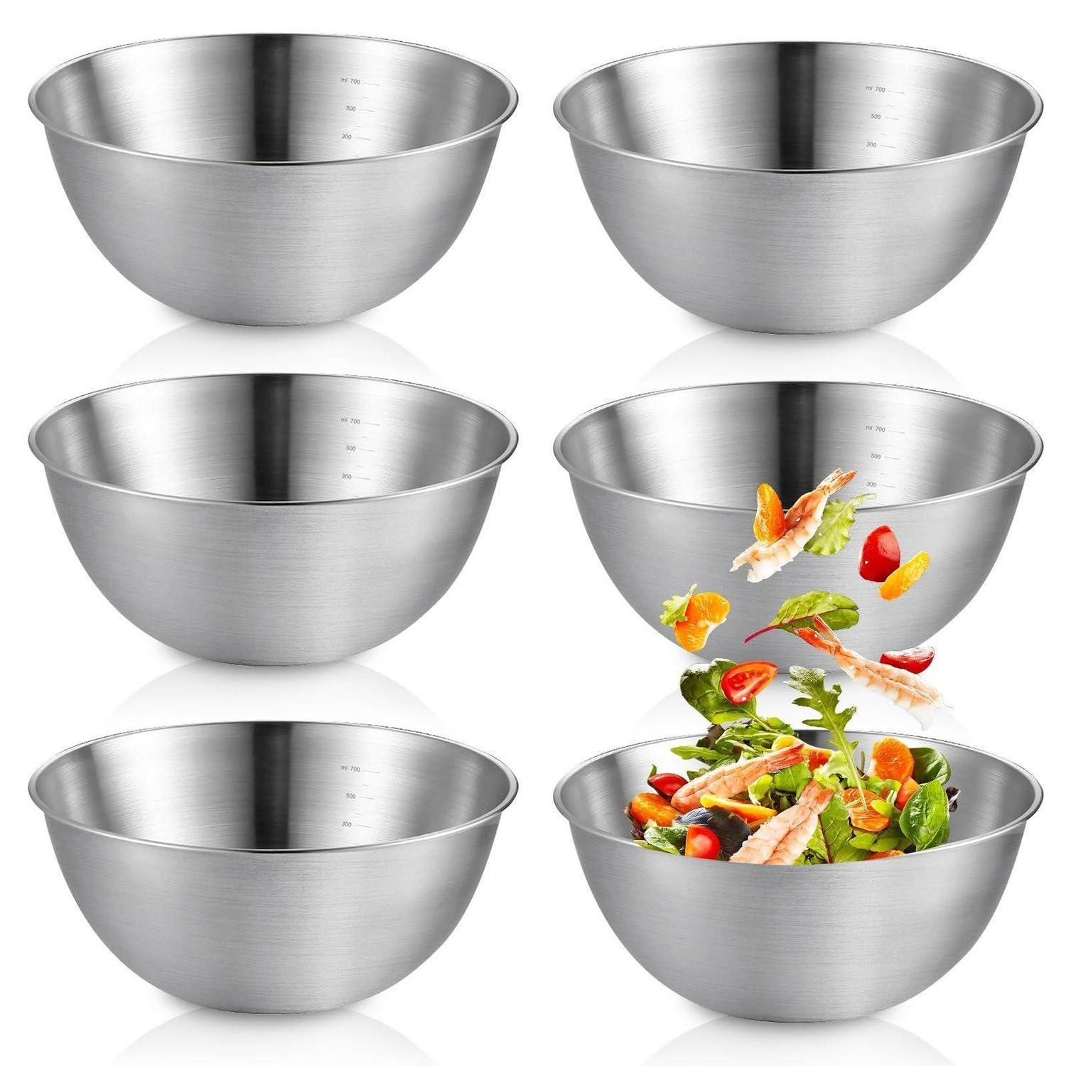 LuxusKollektion Salatschüssel Edelstahl Schüssel 6er Set 19.3cm Stapelbar, Metall