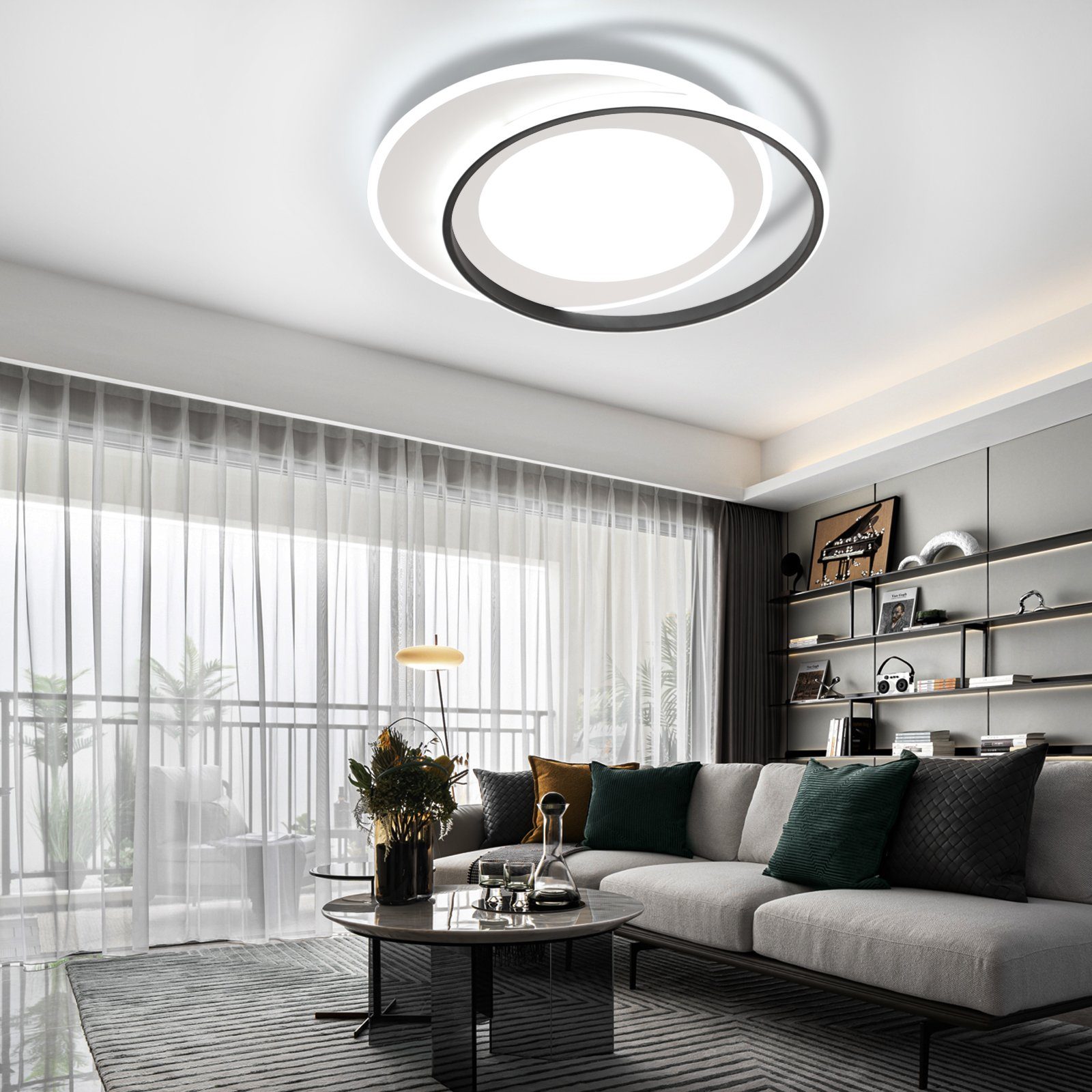 Moderne Weiß Fernbedienung, Ring mit Design ‎Energieeffizient, Schwarz Dimmbare Deckenleuchte Nettlife LED Schwarz Dimmbar 48cm timer, +Weiß