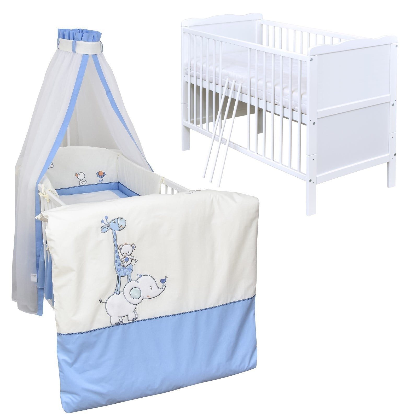 Baby-Delux Komplettbett Babybett Jack Komplettset, 10-tlg., Kinderbett 70x140 cm weiß, Bettset verschiedene Designs