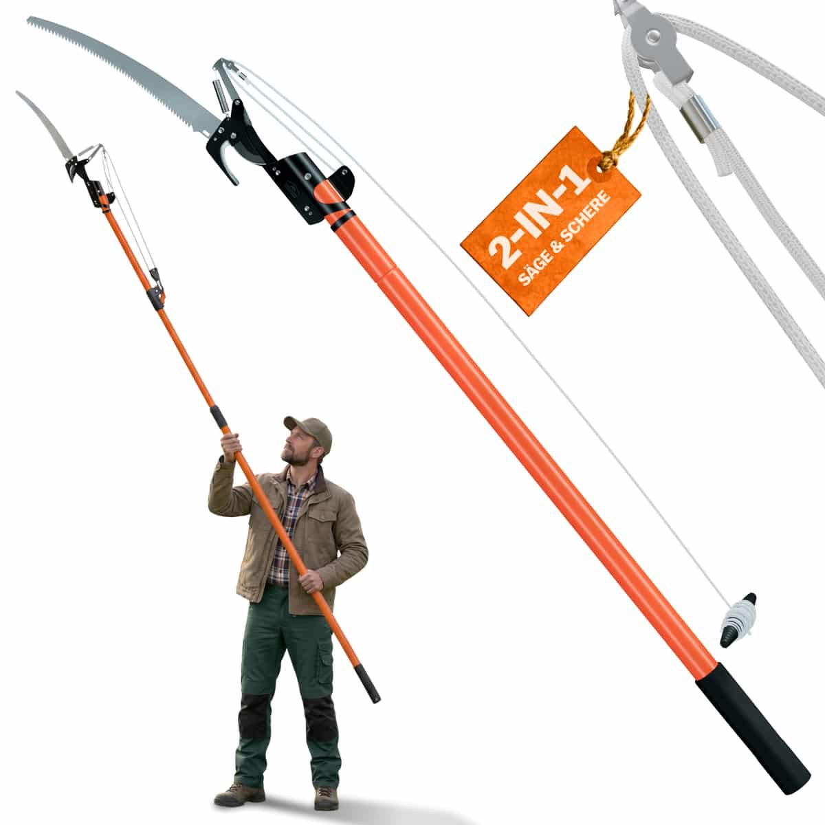 Deuba Handsäge, Teleskop Astsäge 2in1 Nylon Seilzug max. Arbeitshöhe 4 Meter