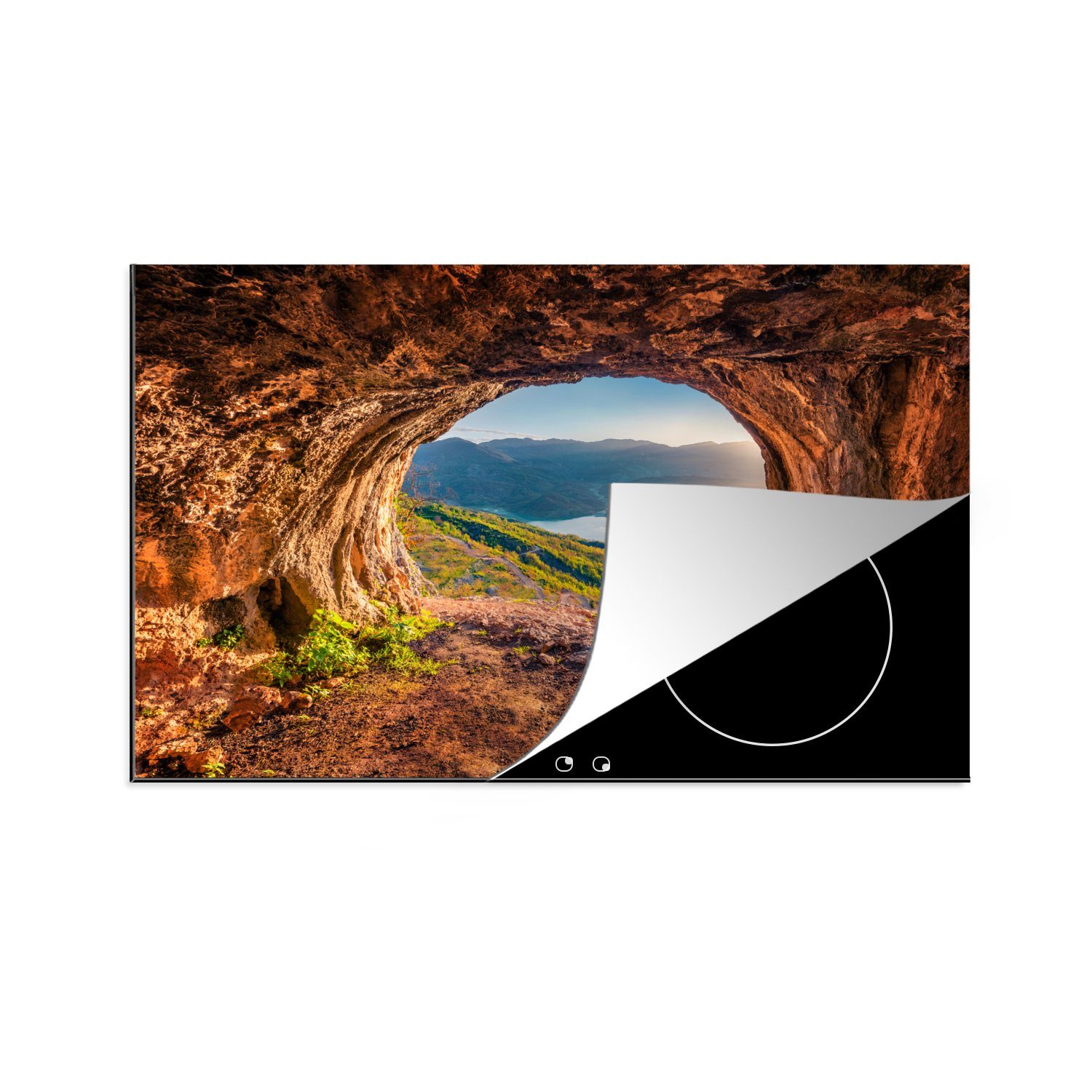 MuchoWow Herdblende-/Abdeckplatte Höhle - Landschaft Natur, cm, (1 81x52 tlg), Ceranfeldabdeckung, Berg - - Arbeitsplatte Vinyl, für küche