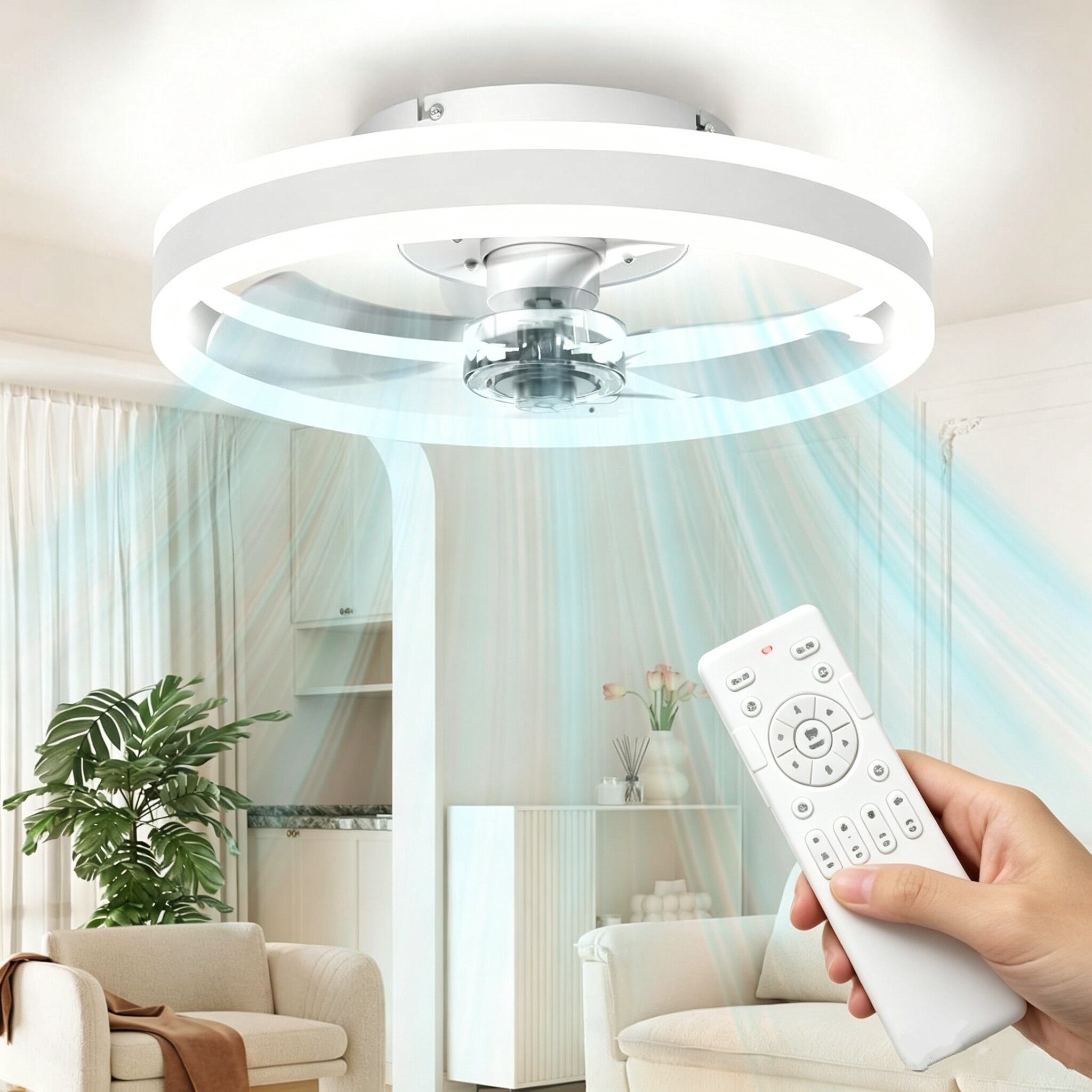 WILGOON Deckenventilator 36W Ventilator Deckenleuchte, 6 Geschwindigkeiten, Mit Fernbedienung, Ventilatorlicht Für Wohnzimmer Schlafzimmer Esszimmer