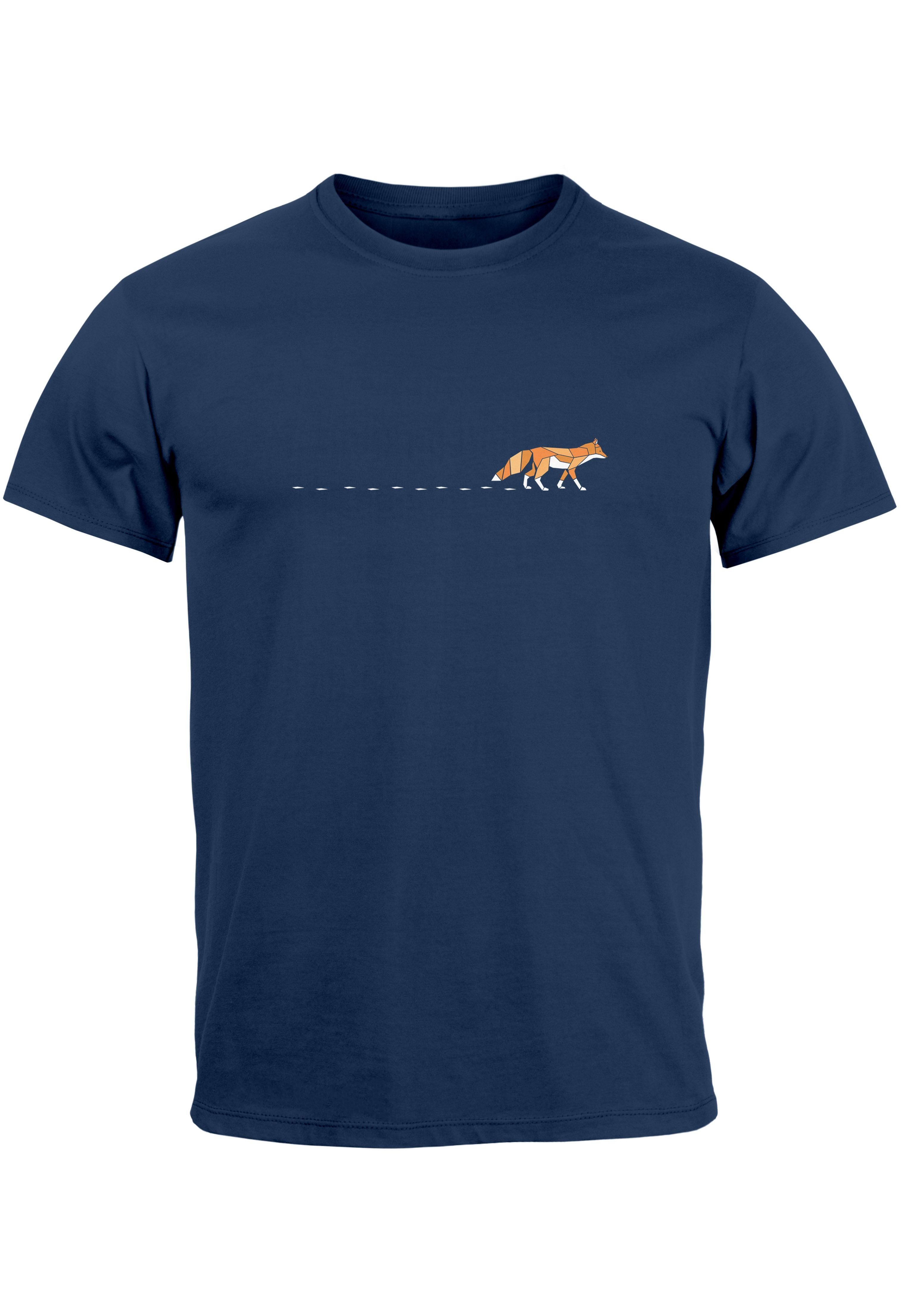 Herren Logo Fashion Stree Print mit navy Print-Shirt Neverless Wald Print Badge Tiermotiv Fuchs Fox T-Shirt