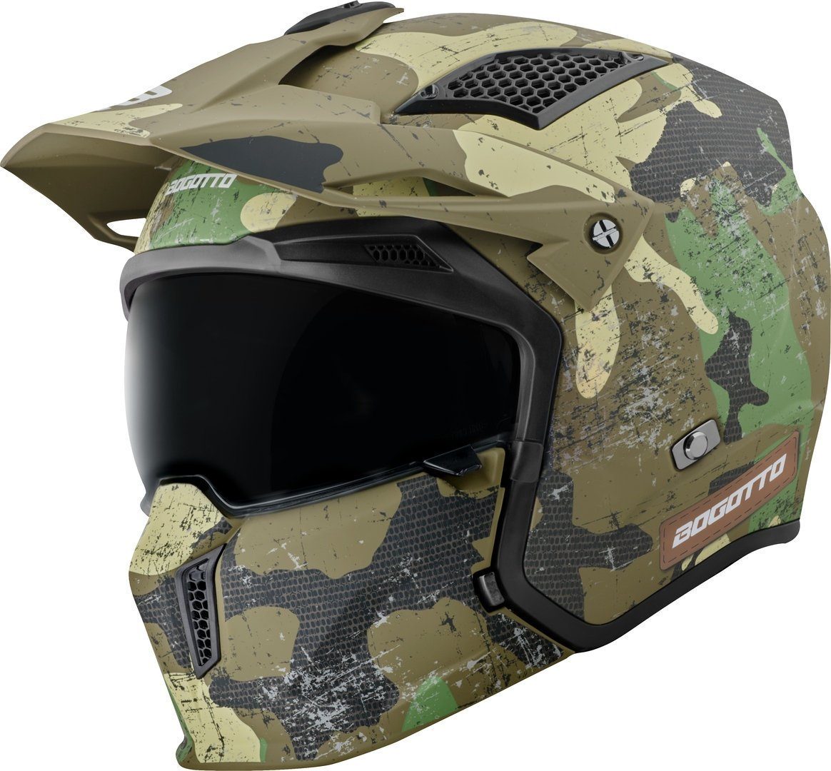 Bogotto Motorradhelm Radic Camo 22.06 Helm, herausnehmbares Innenfutter,integriertes Sonnenvisier