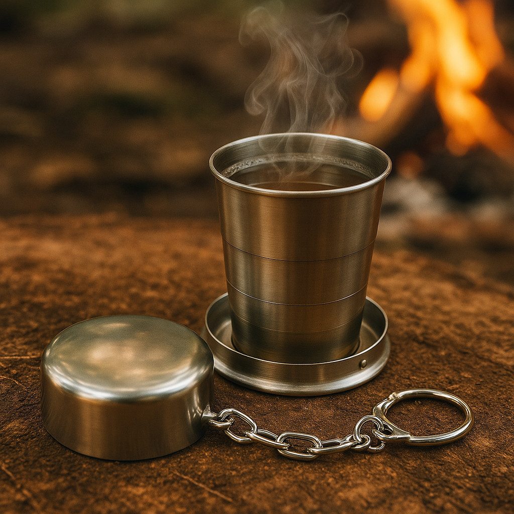 hausleben Becher Teleskopbecher 140ml aus Edelstahl 5 tlg., 5-tlg., Faltbar mit Deckel & Karabiner, Rostfrei & Wiederverwendbar