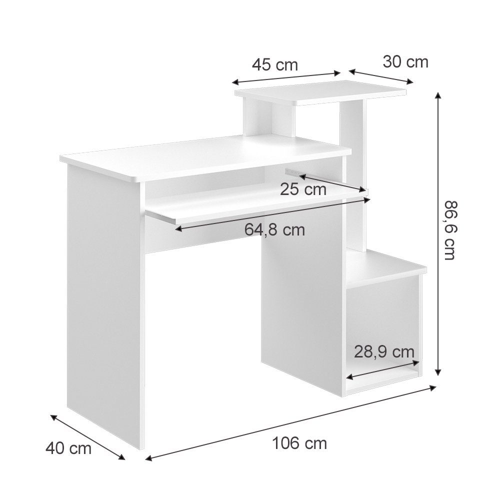 Vicco Schreibtisch Karl, Weiß, 106 x 40 cm (1-St)