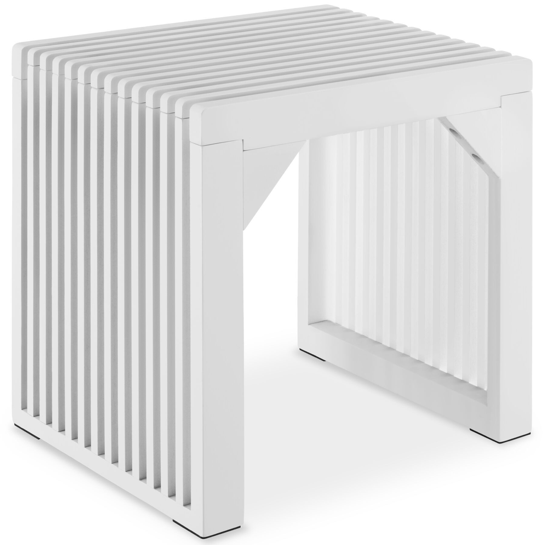 tectake Sitzhocker Bambus Hocker mit Lamellenoptik, belastbar bis 350 kg (Ablagehocker Ribb, in Weiß), Inkl. Filzgleiter, mit Winkelverstärkung