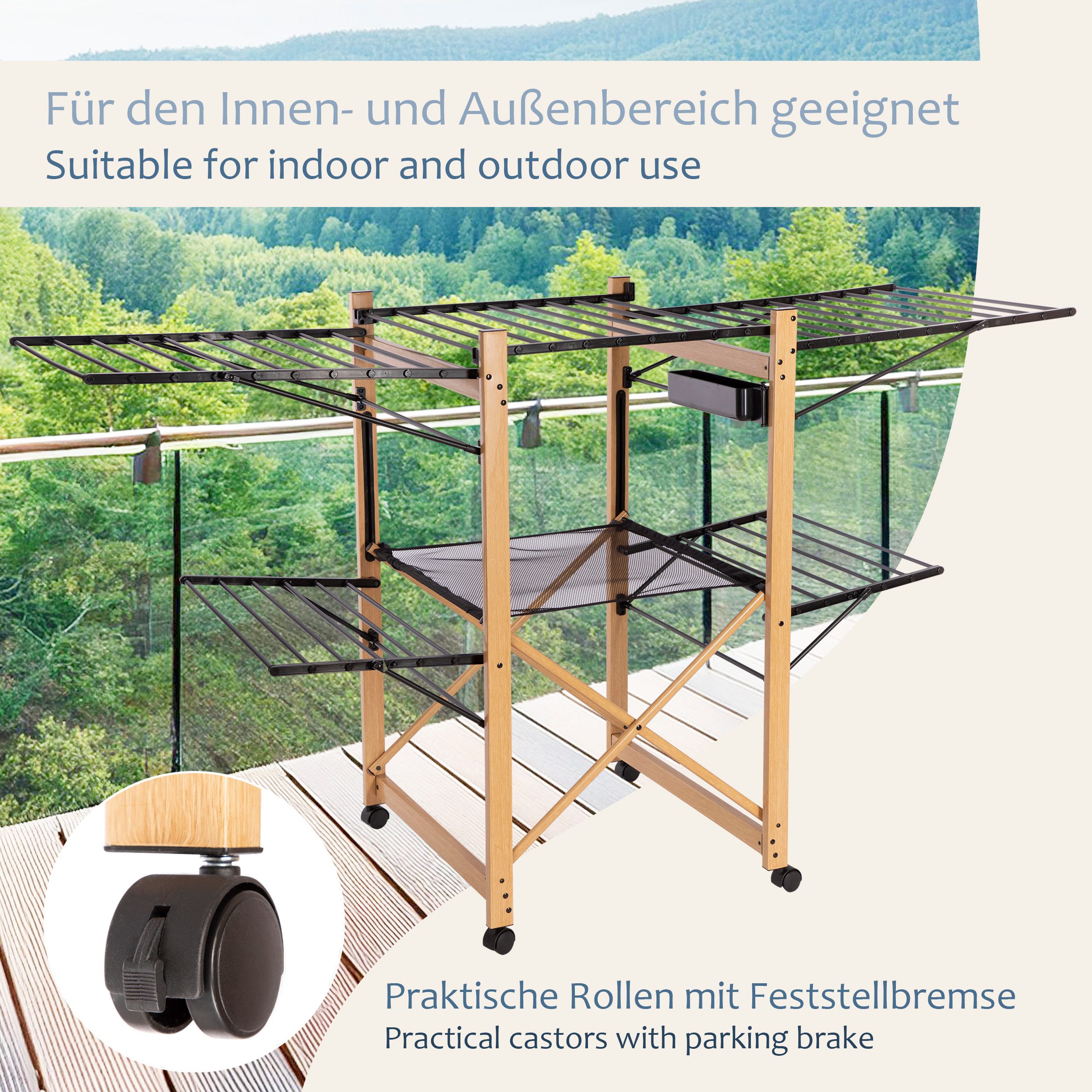 ONVAYA Turmwäscheständer Wäscheständer ǀ für Außen- und Innenbereich ǀ Klammerbox und Netz