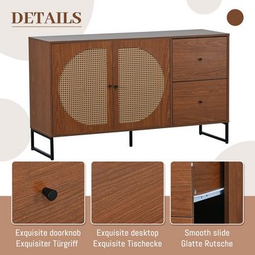 OKWISH Sideboard Kommode (Kommode mit Metallsockel und Rattantüren, Anrichte, Highboard, mit 2 Fächern und 2 Schubladen), Breite 130cm