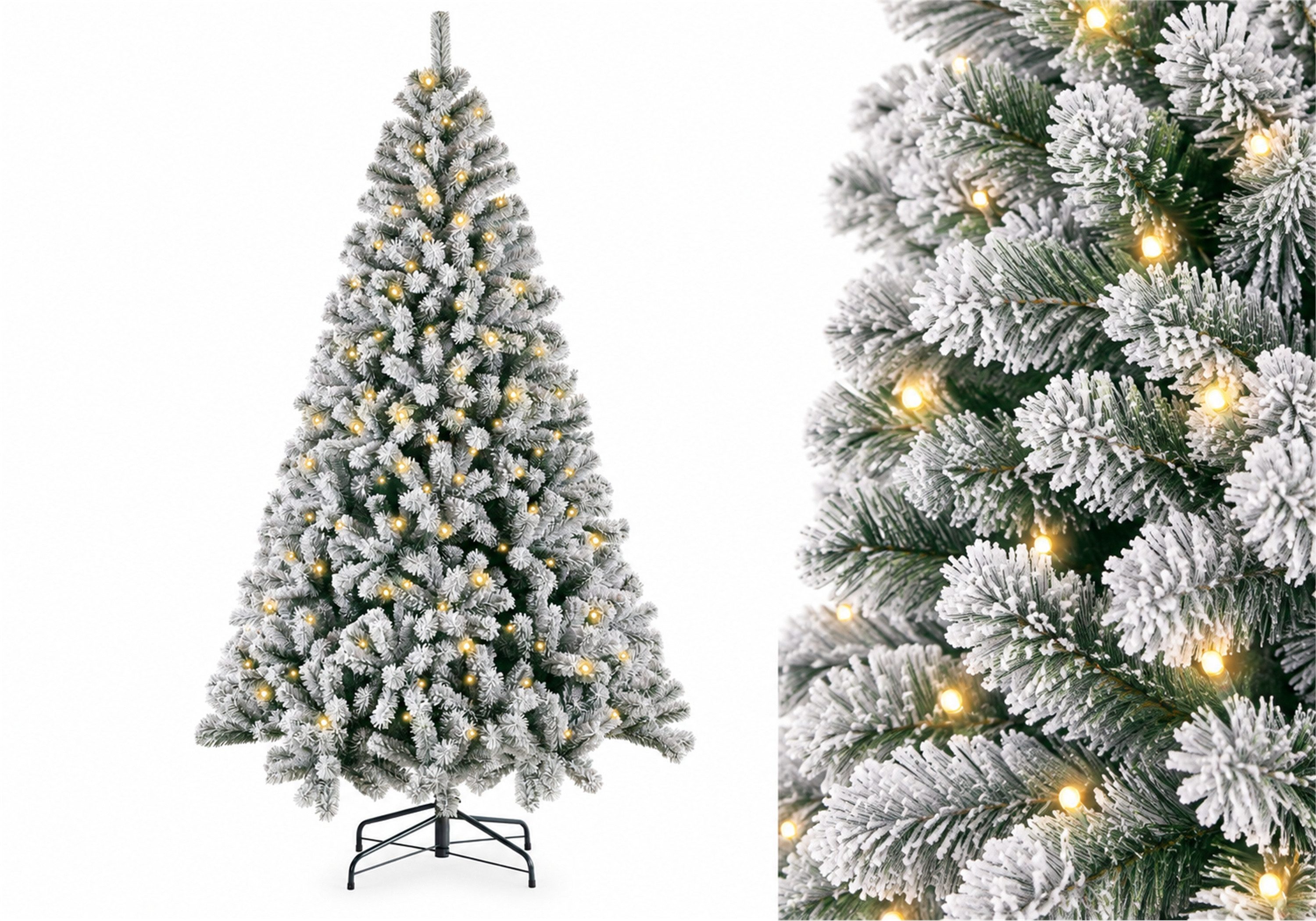Vankel Künstlicher Weihnachtsbaum mit Schnee und Beleuchtung, Tannenbaum, Metallständer, Weihnachtsdeko, Beschneiter Tannenbaum mit Beleuchtung für Ihre Weihnachtsdekoration